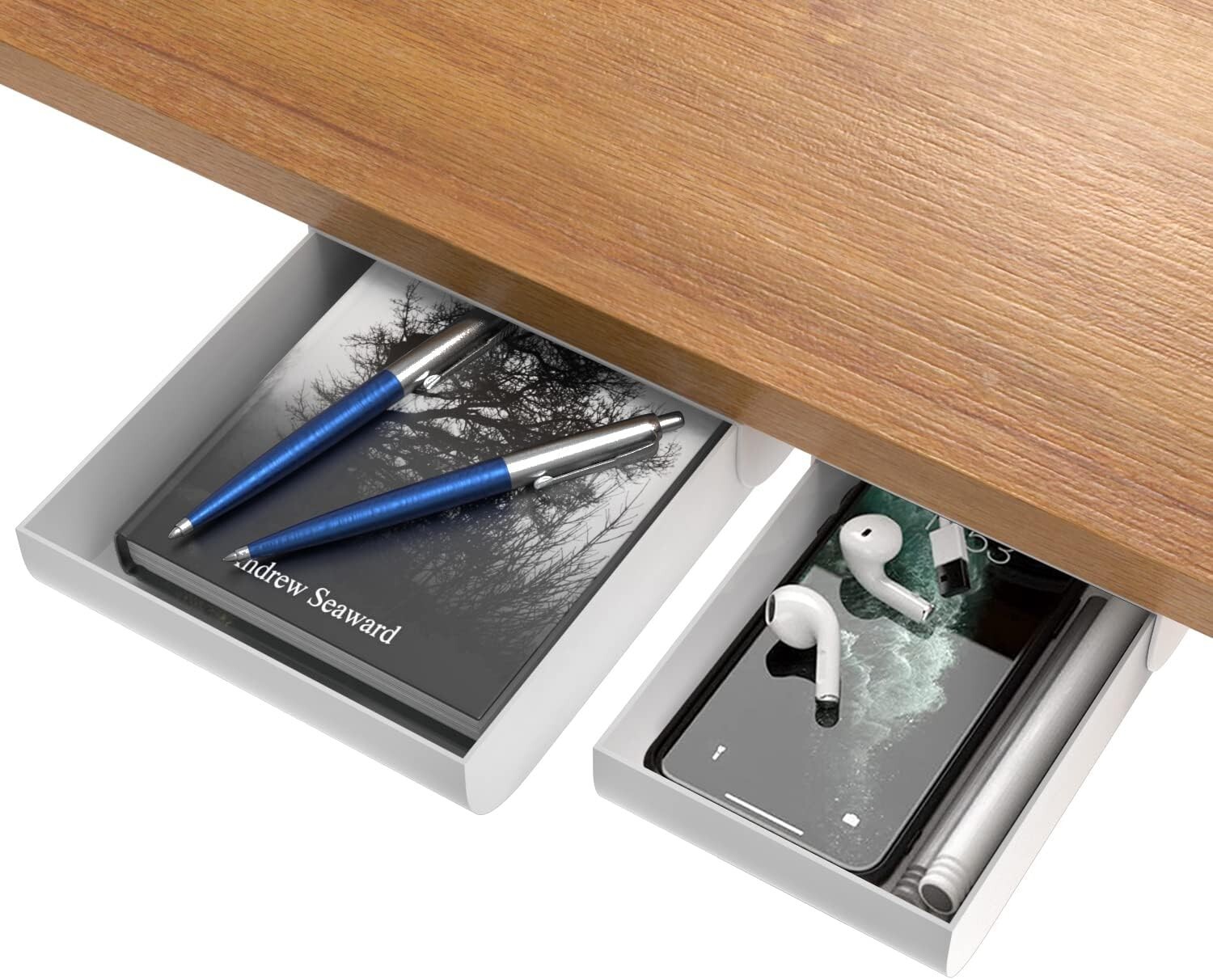 Desk Oasis 2 Pack Under Desk Storage, Plastic Desk Accessories, Slide Out Desk