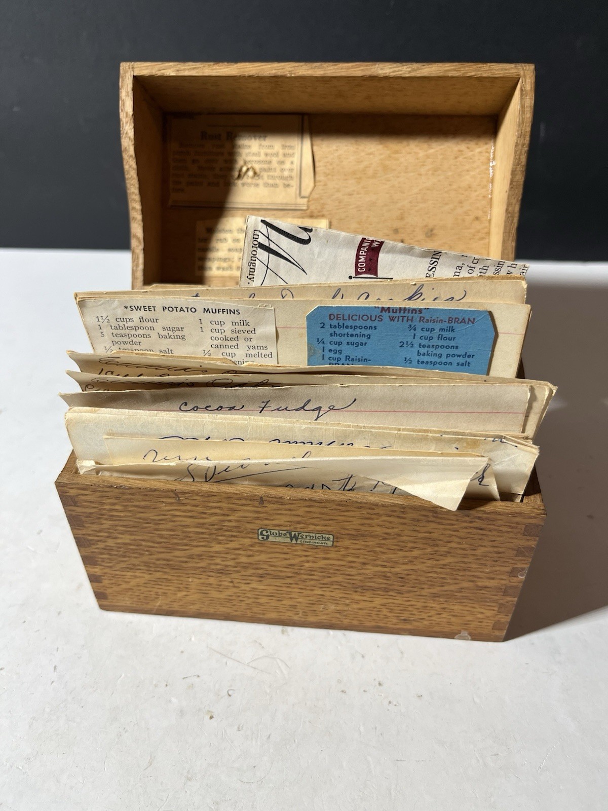 Vintage 1920s Globe Wernicke Oak Wood 84C File Recipe Box Full With Recipes