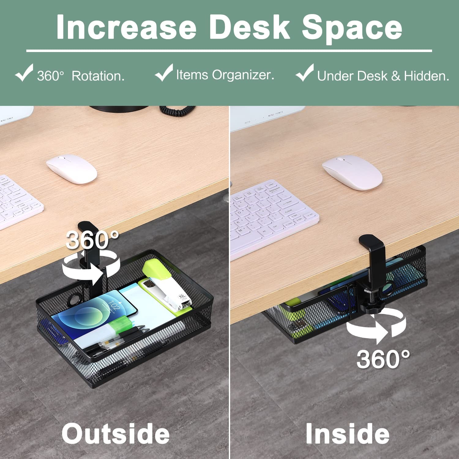 Under Desk Storage Organizer Clamp On Drawer Basket Hanging Mount Tray Blk