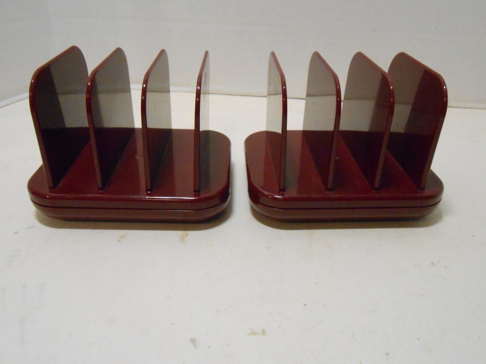 2 Vintage Tenex Desk Accessories Plastic Burgundy Mini Sorters Made in USA