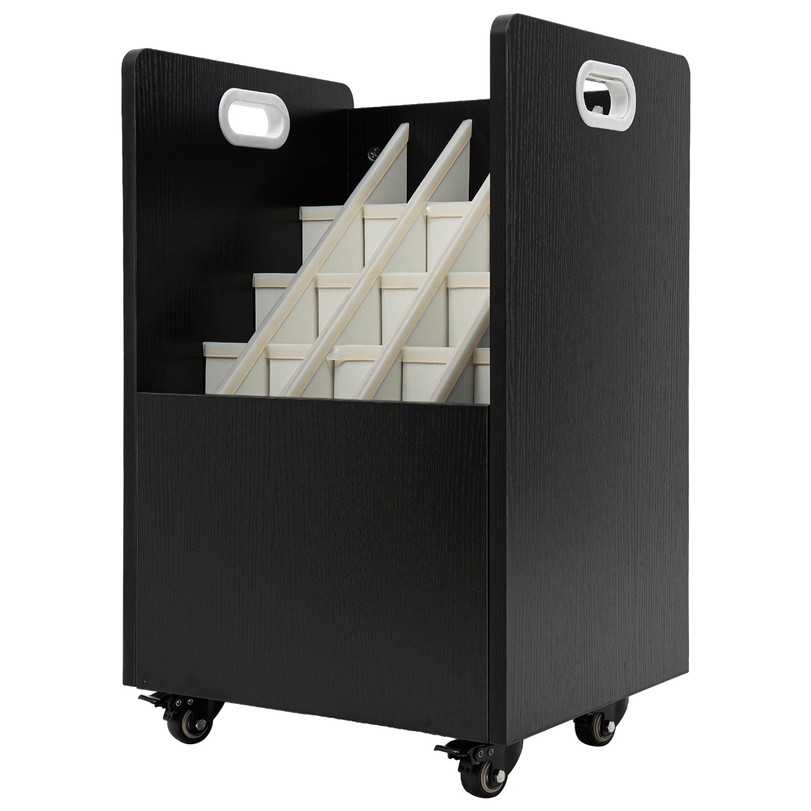 20-Slot Mobile Rolling Blueprint Roll File Cart Modern Document Organizer Black