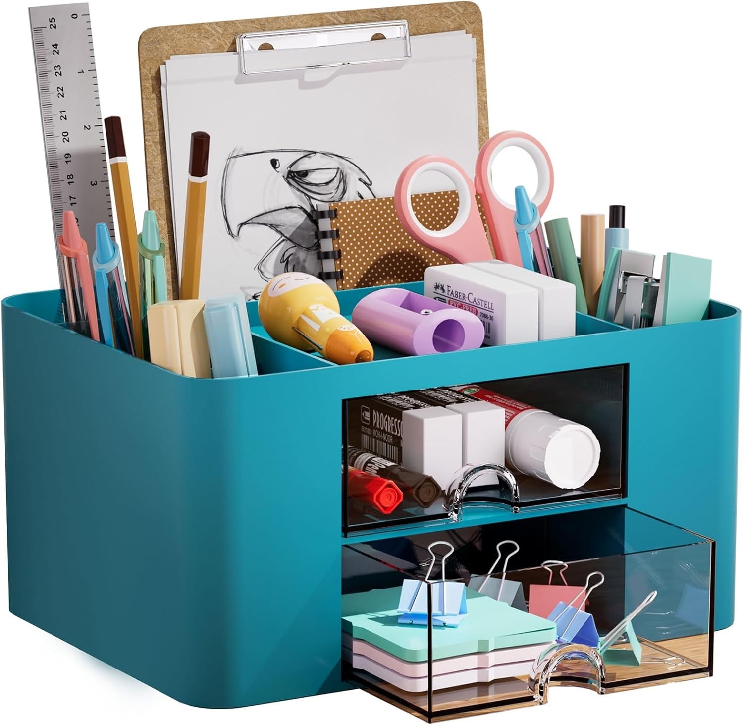 Pen Organizer with 2 Drawer, Multi-Functional Pencil Holder for Desk, Desk Organ