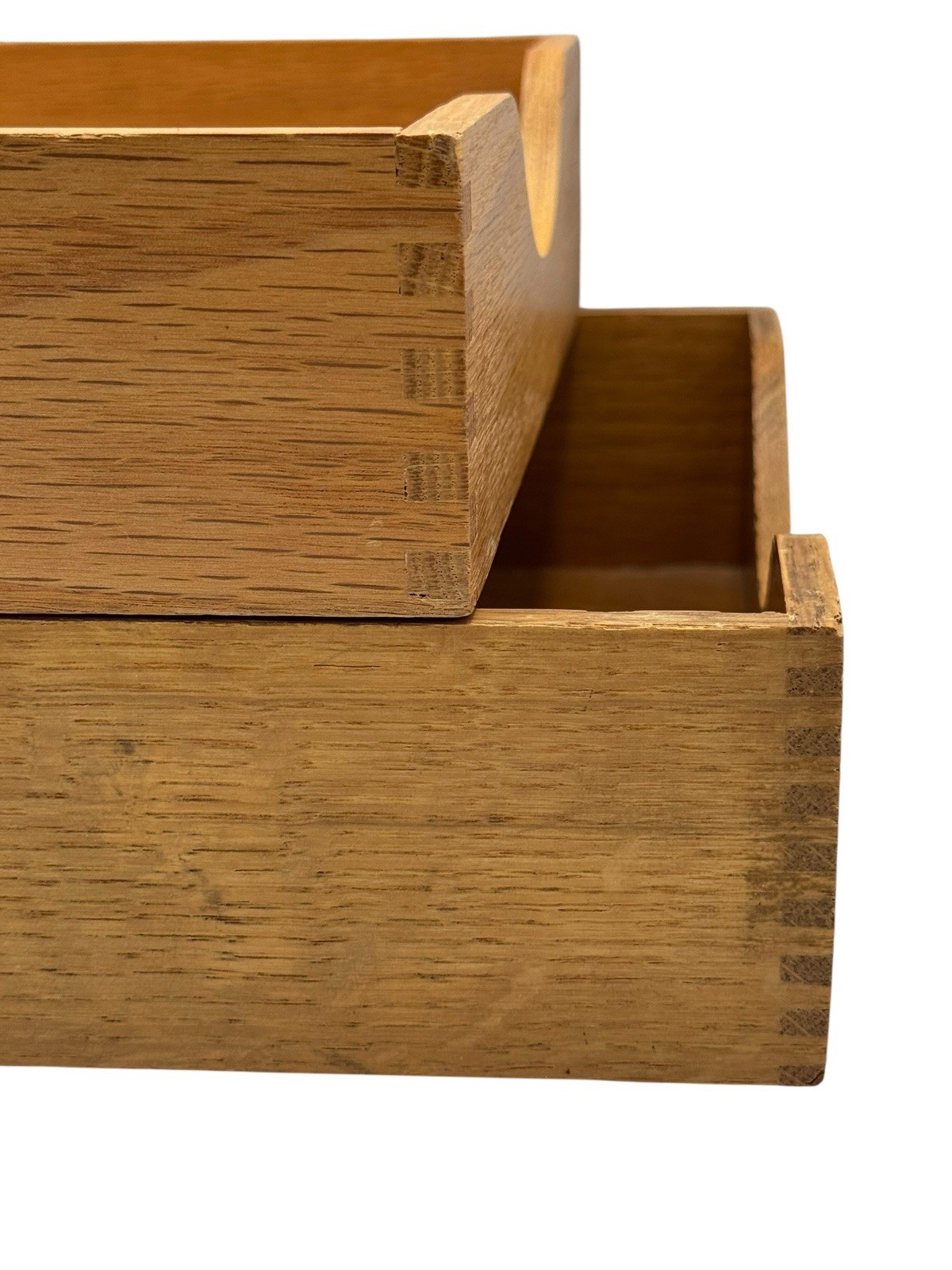 Vintage Wood Letter Trays Set of 2 Oak Dovetail Two Sizes Desk Paper Office Box