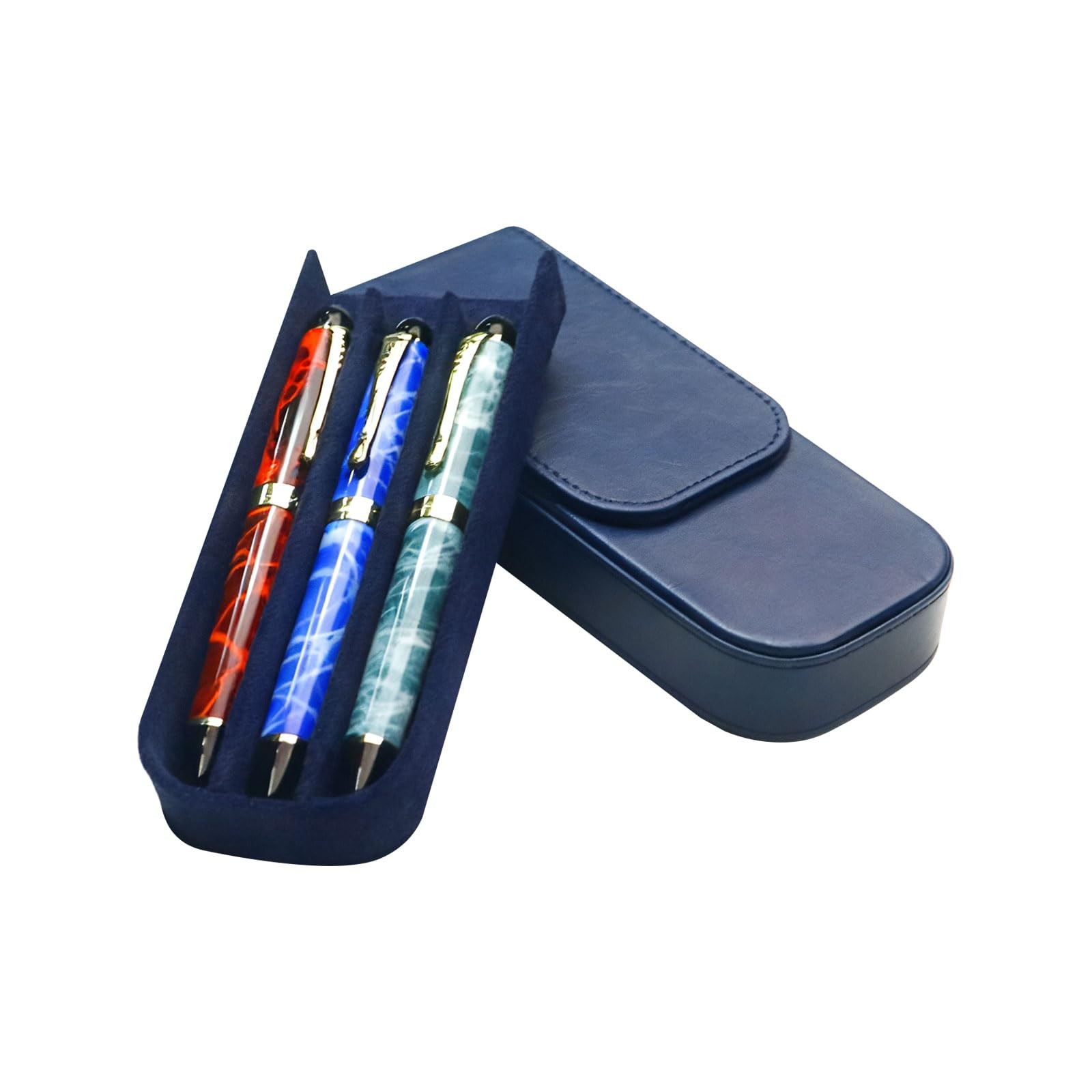 Leather Triple Pen Case Pencil Pouch Holder for Three Fountain Ballpoint Roll…
