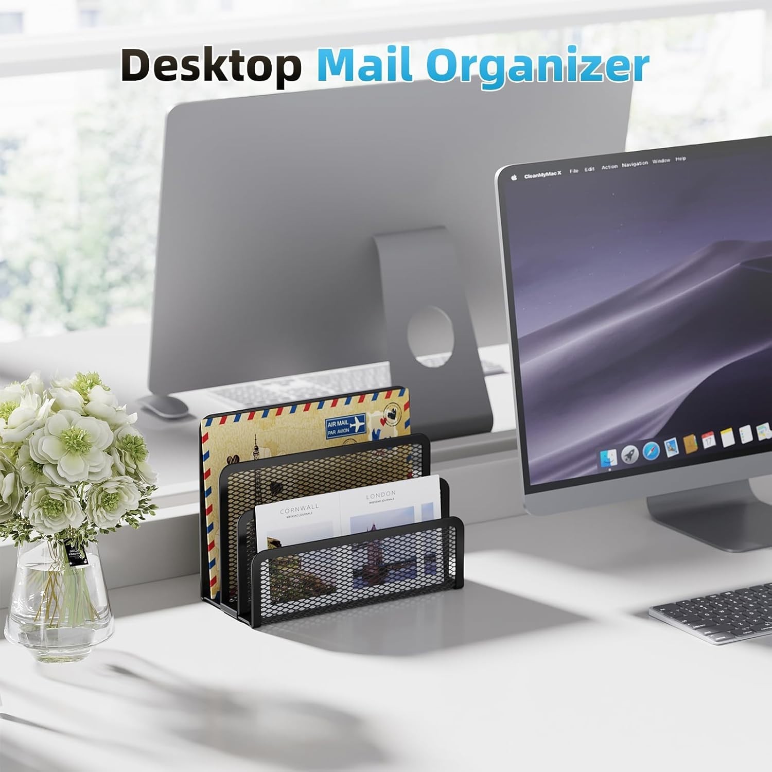 Mail Organizer for Desk, 3-Slot Mesh Metal Mail Holder countertop, Letter Holder