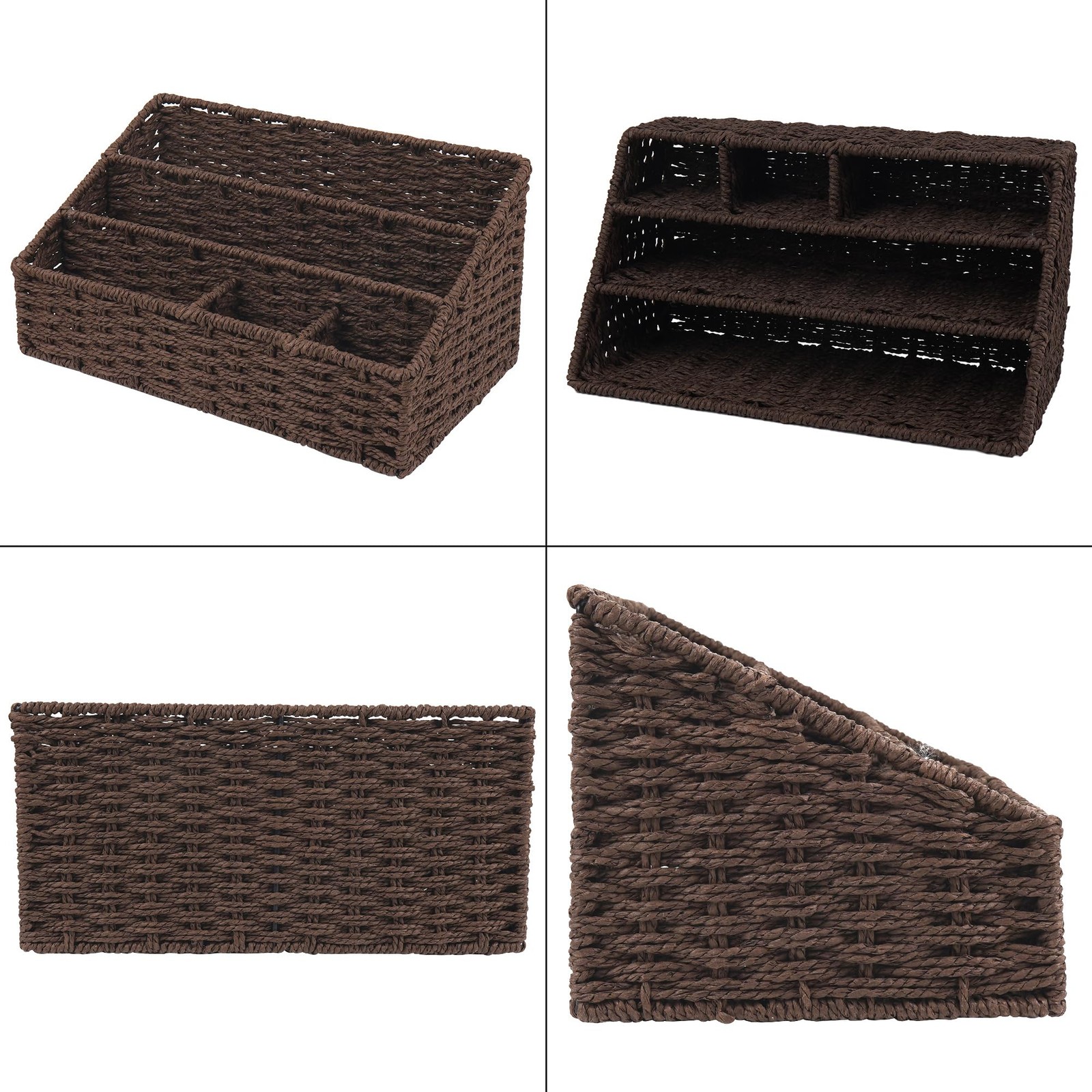 Woven Desk Organizer Basket with 5 Compartments, Rustic Paper Rope Mail Holde…