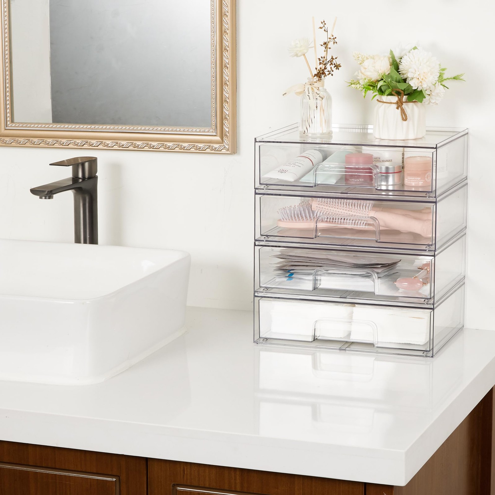 Vtopmart 12.1”W Clear Stackable Storage 7.5″D x 12.1″W x 3.5″H, clear