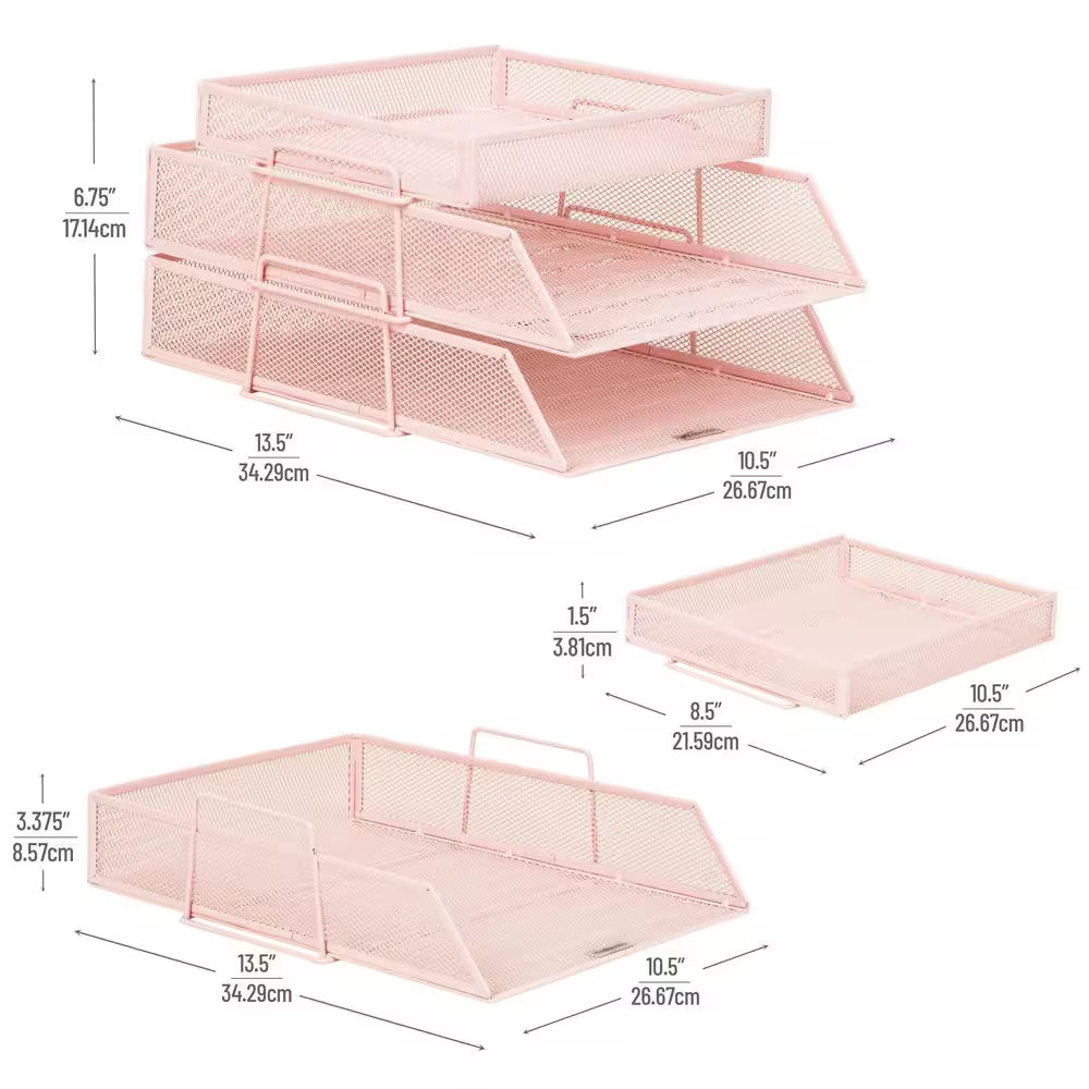 2 Tier Paper Tray with Top Supply Compartment, Desktop File Organizer, Metal Mes