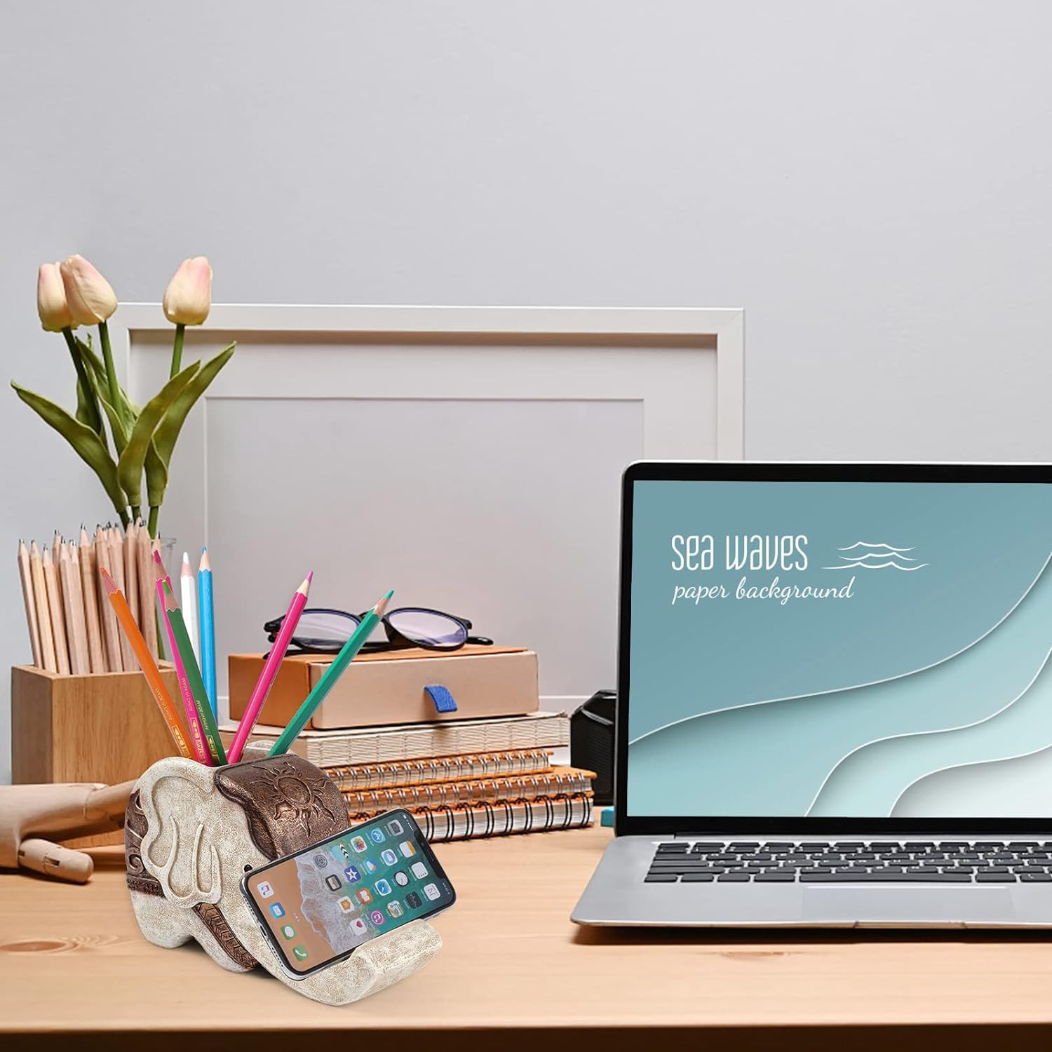 Pen Pencil Holder with Phone Stand, Multifunctional Elephant Shaped Desk Organiz