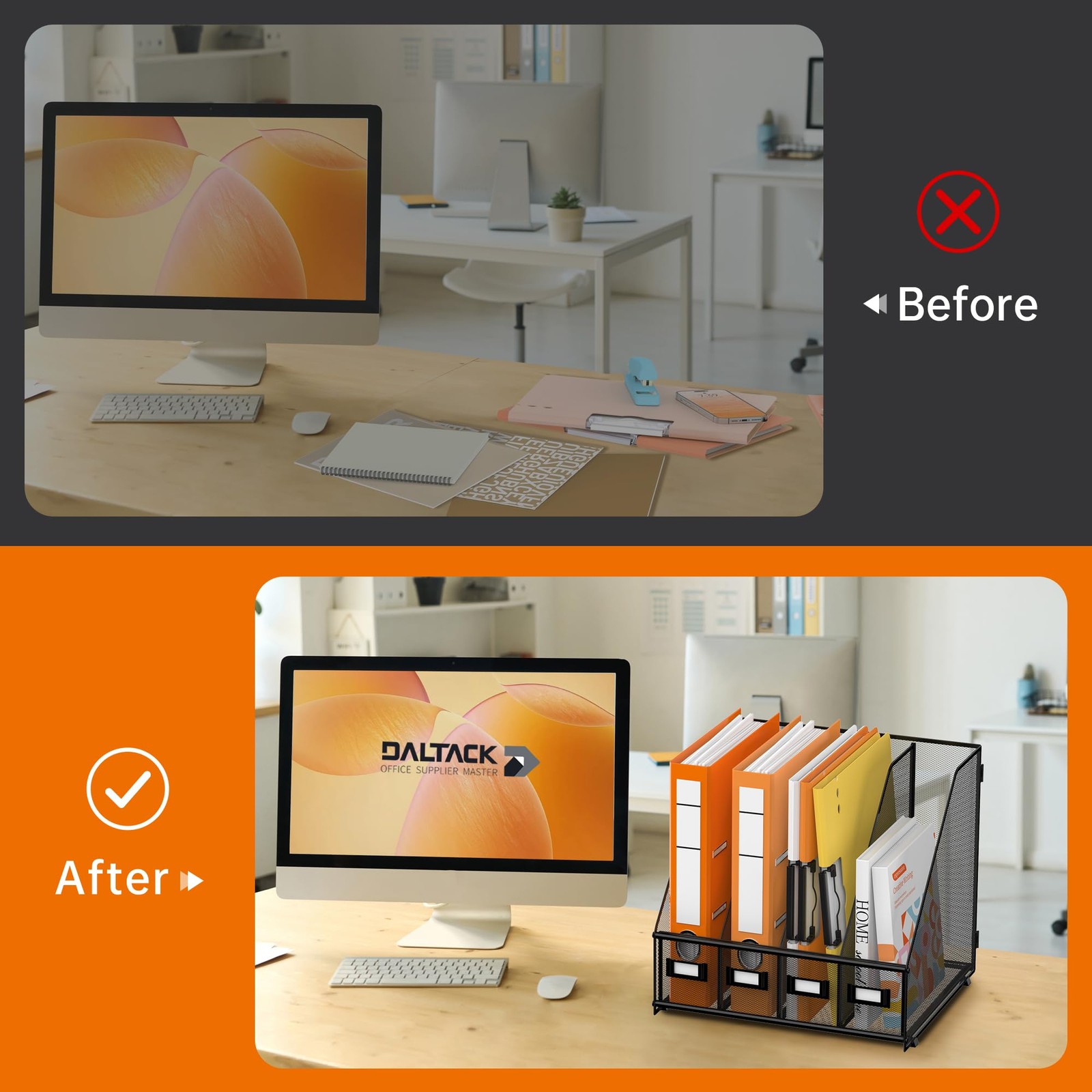 4 Vertical Compartments Magazine File Holder, Binder Organizer, Metal Desk Or…