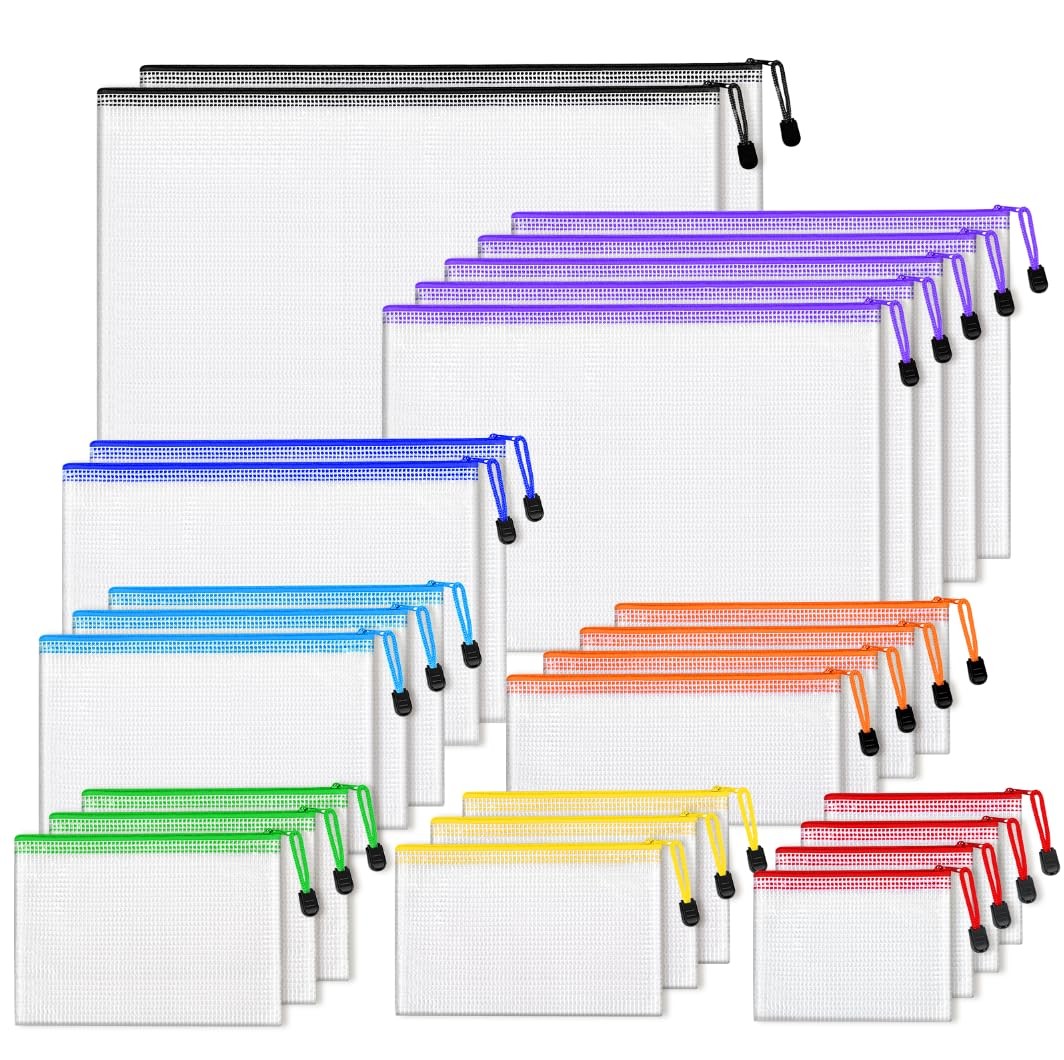 26PCS Mesh Zipper Pouch Bags Clear Waterproof Storage Organizer Set 8 Sizes