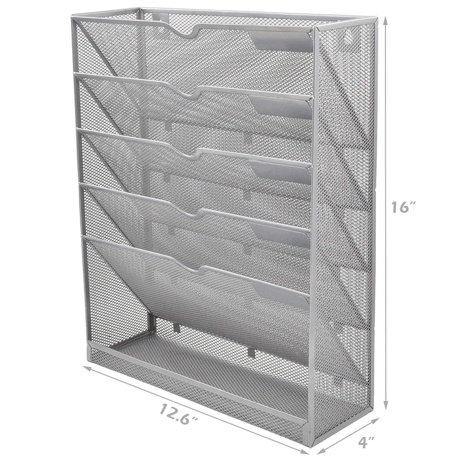 EASEPRES Mesh Wall File Organizer 5 Tier Vertical Mount Hanging Holder Magazi…