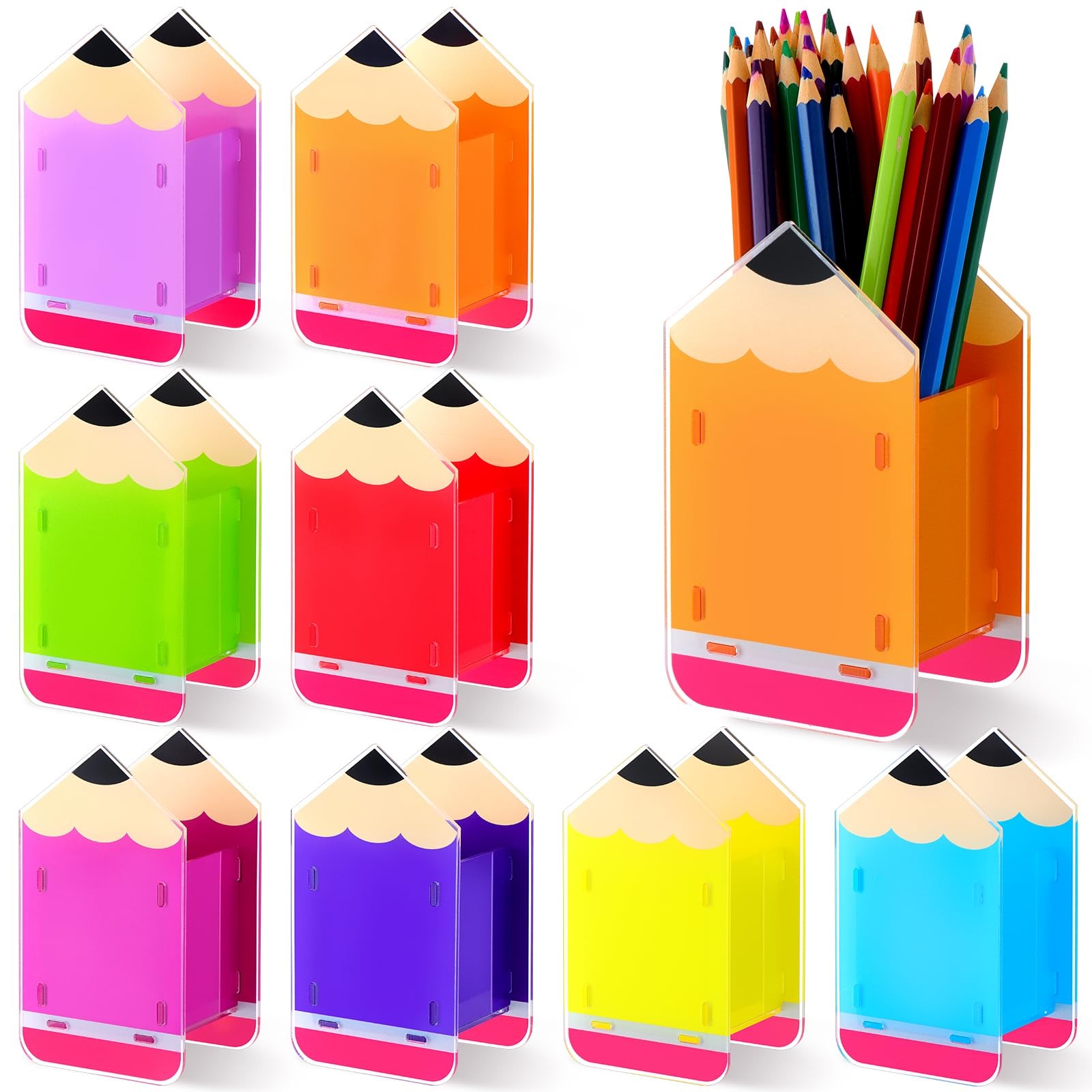 8 Pcs Pencil Shaped Holder Acrylic Pen Holders Colored Dispenser Storage Orga…