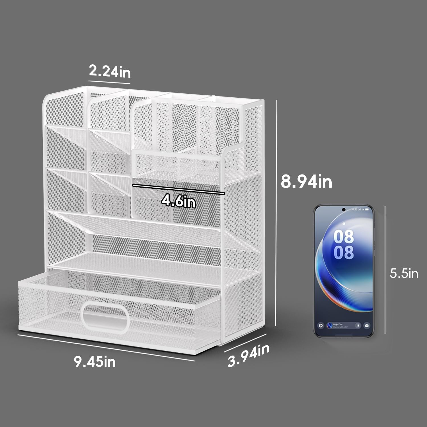 Mesh Pen Organizer for Desk, Multi-Functional Pencil Holder with Drawer Desk Org