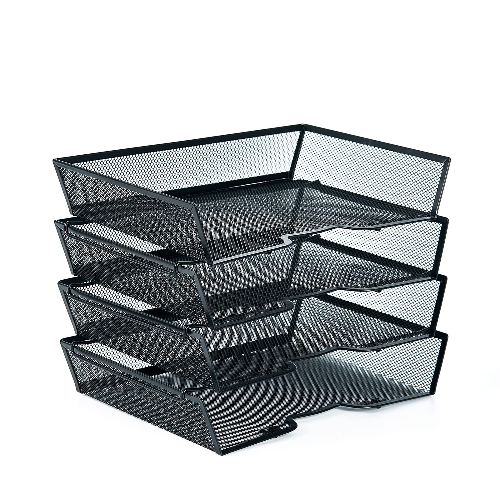 4 Tier Metal Mesh Desk Organizer-Stackable Paper Tray for Home, Office,School…