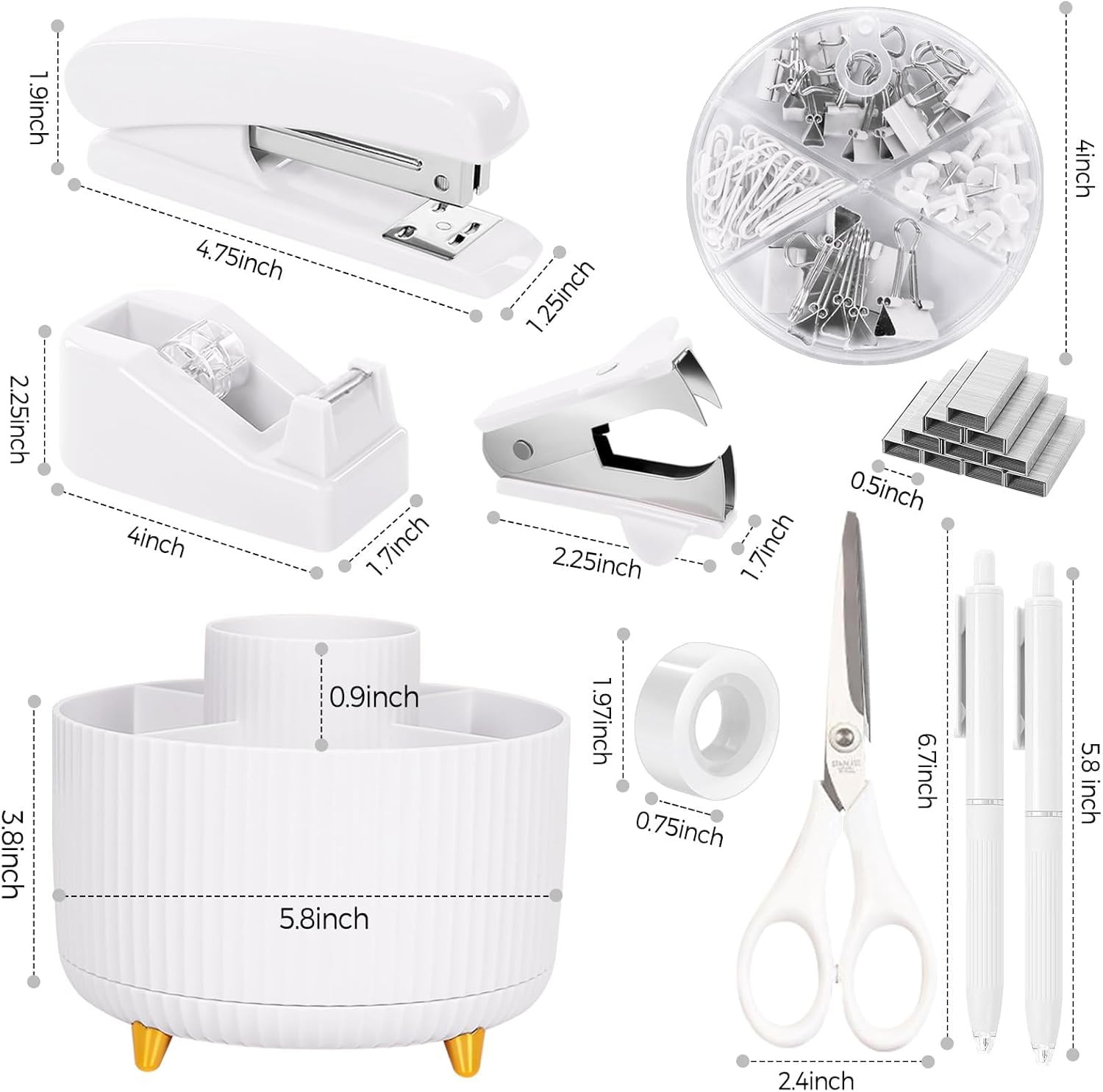 White Office Supplies Set, Office Desk Accessories 10PCS, Pencil Holder for Desk