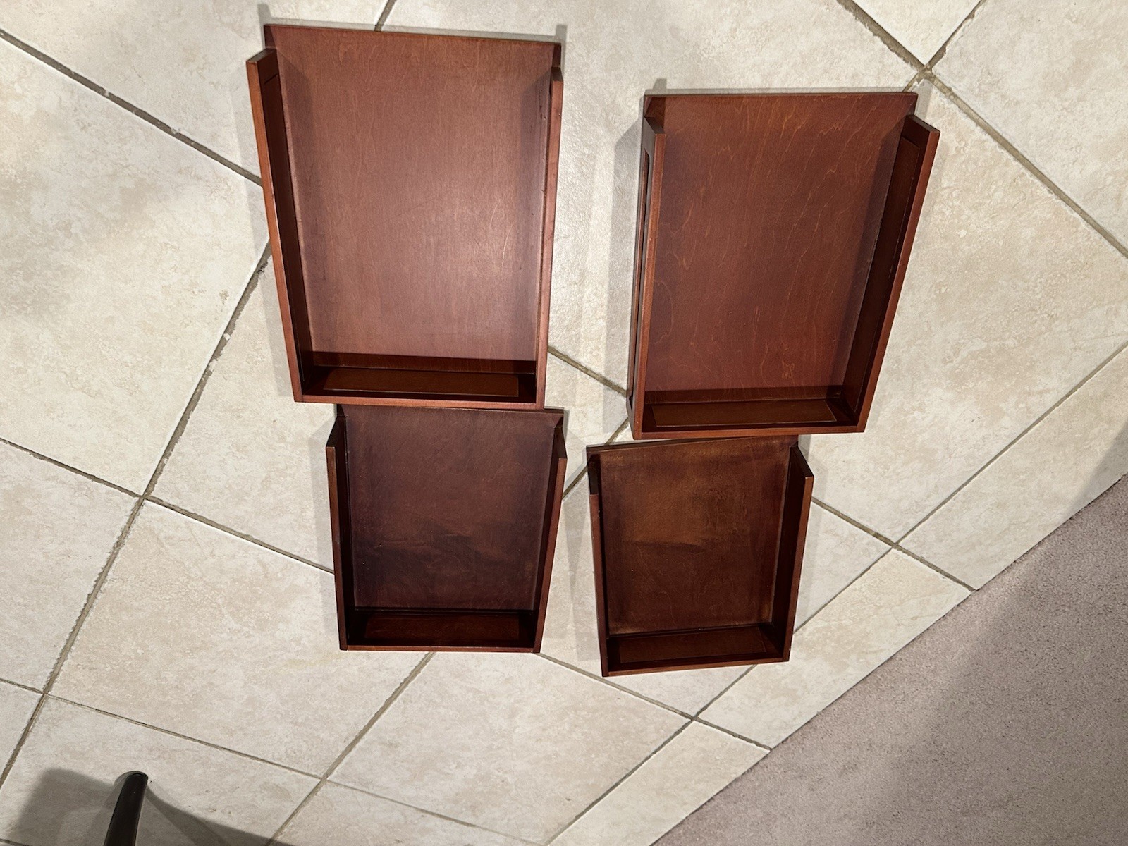4-tier stackable wood paper tray organizer with a dark cherry Wood Pre Owned (4)