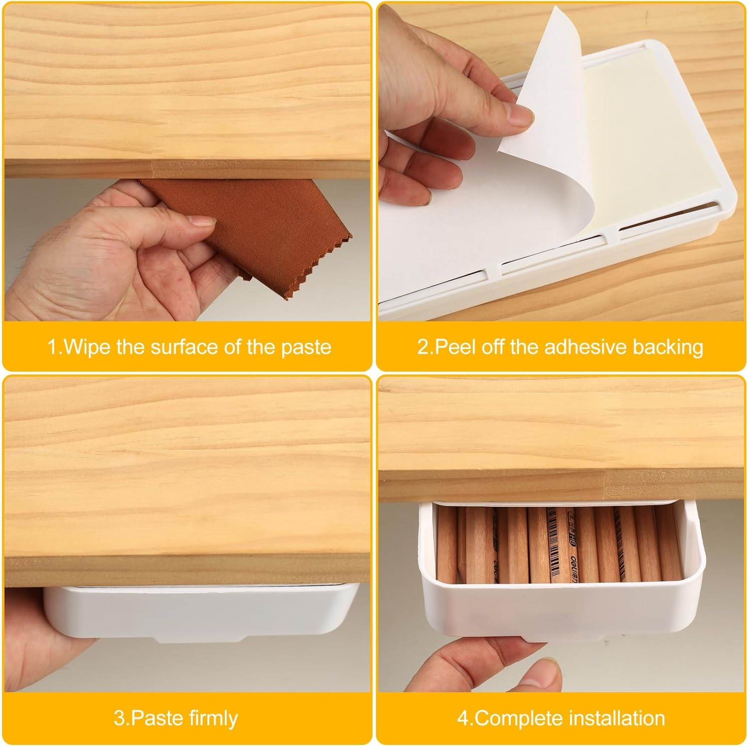 2pcs Under Desk Drawers – Self-Adhesive Hidden Undermount, Slide-Out Storage Org