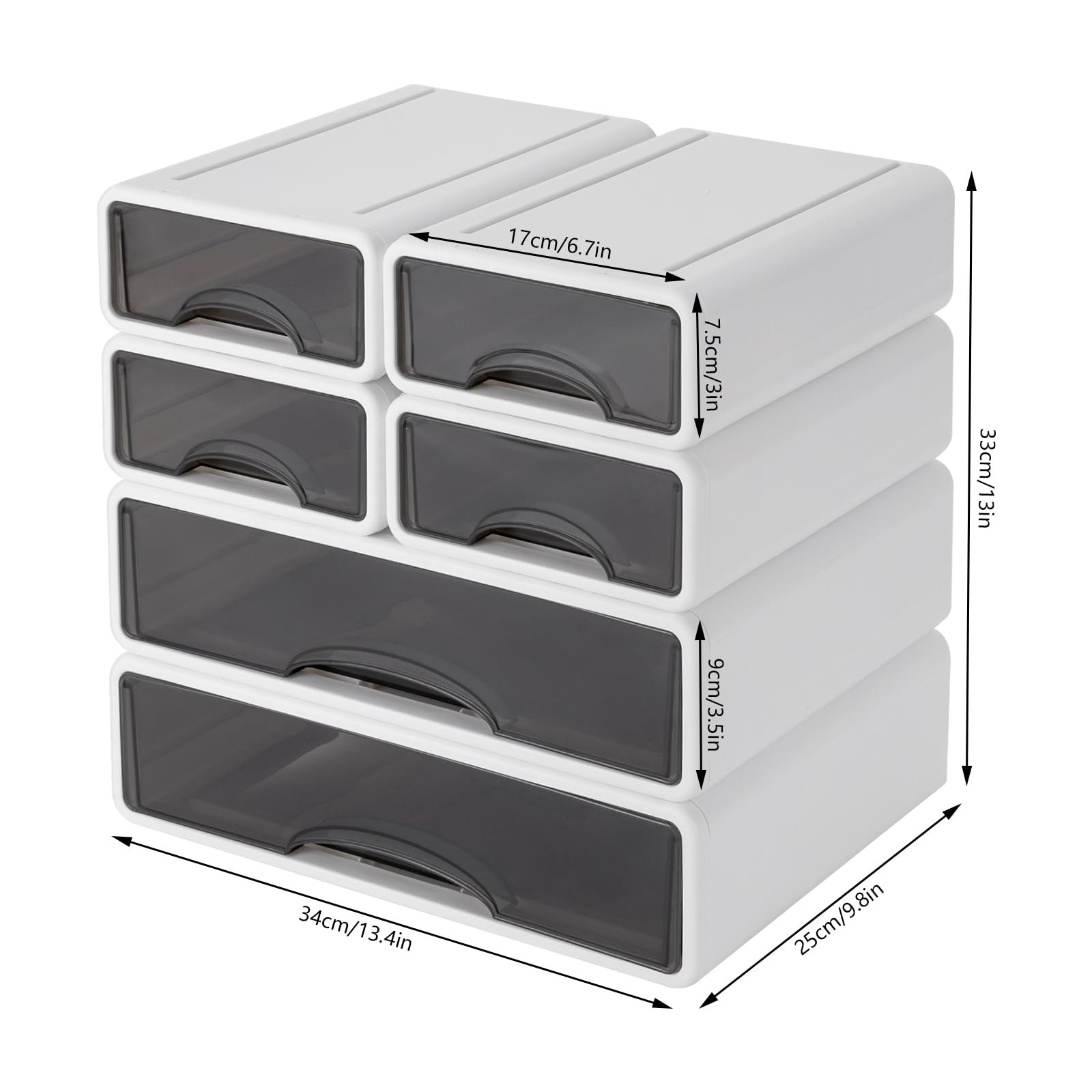 Stackable Office Storage Box with Drawers, Desk White