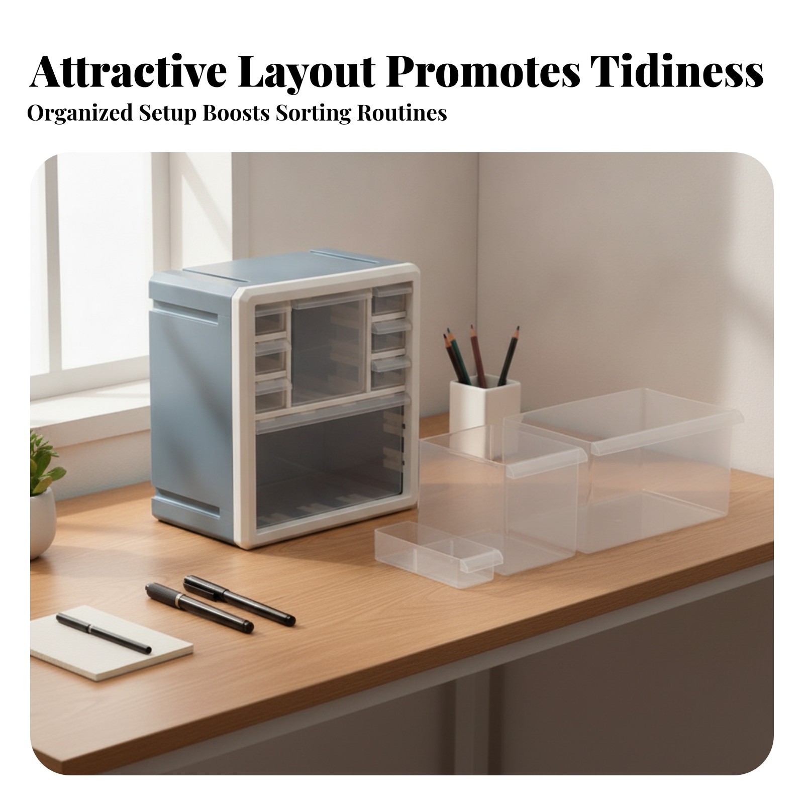 Desktop Storage Cabinet Transparent Drawers Craft Supply Organizer White Frame