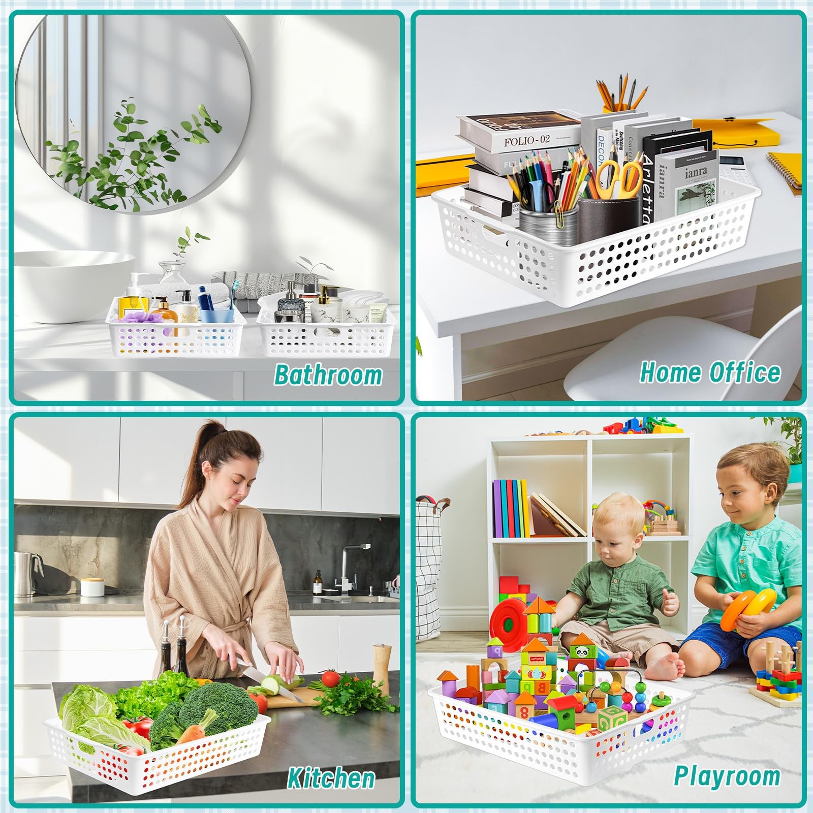 12 Pcs Plastic Storage Baskets Bulk 14 x 10 In Stackable Storage Bin with Handle