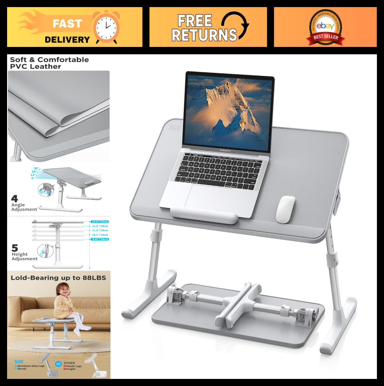 Non-Slip Leather Lap Desk – Portable Lightweight Laptop Bed Tray Table for Writi