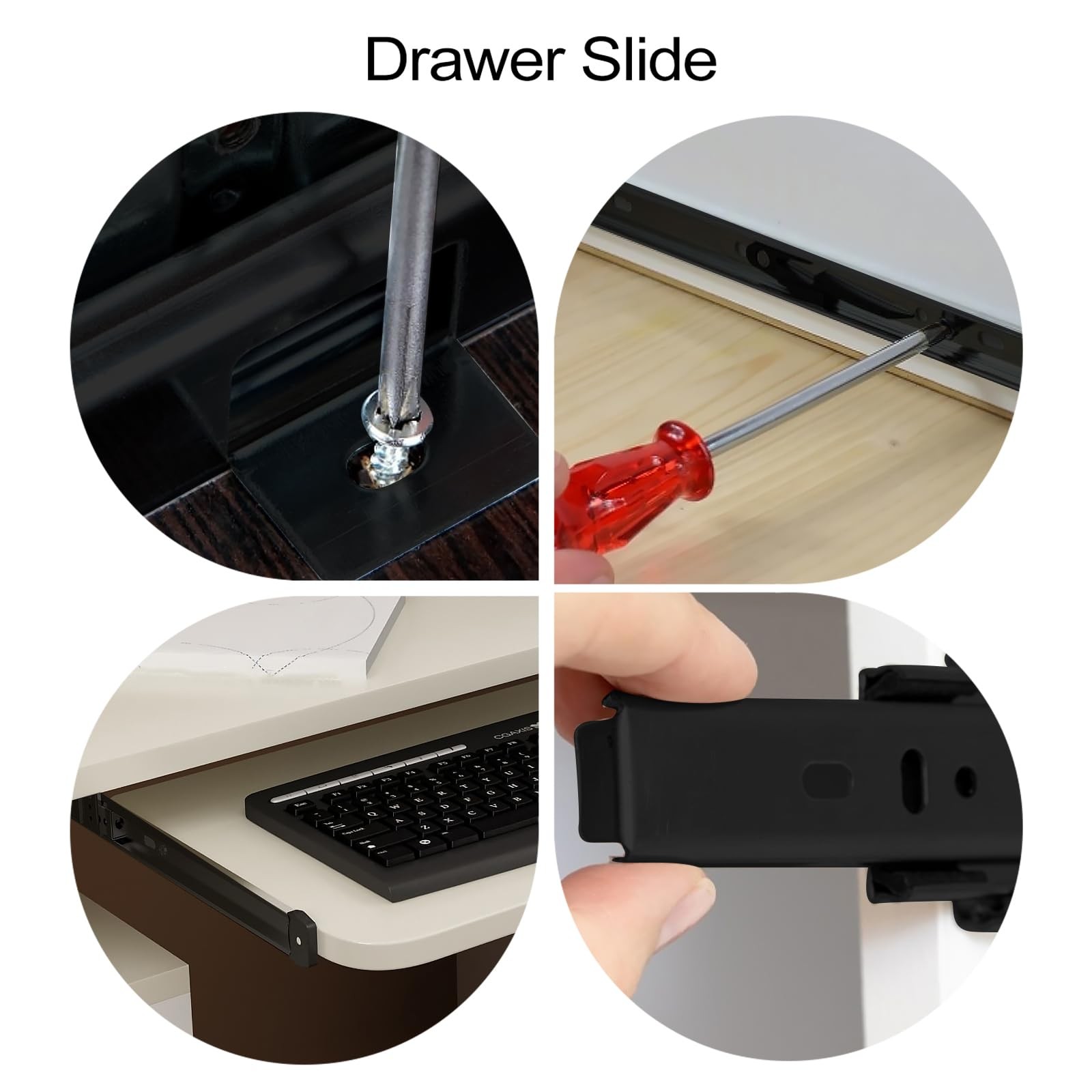 Veemoon Under Desk Keyboard Sliding Rails, 14-23 Inch Ball Bearing Black