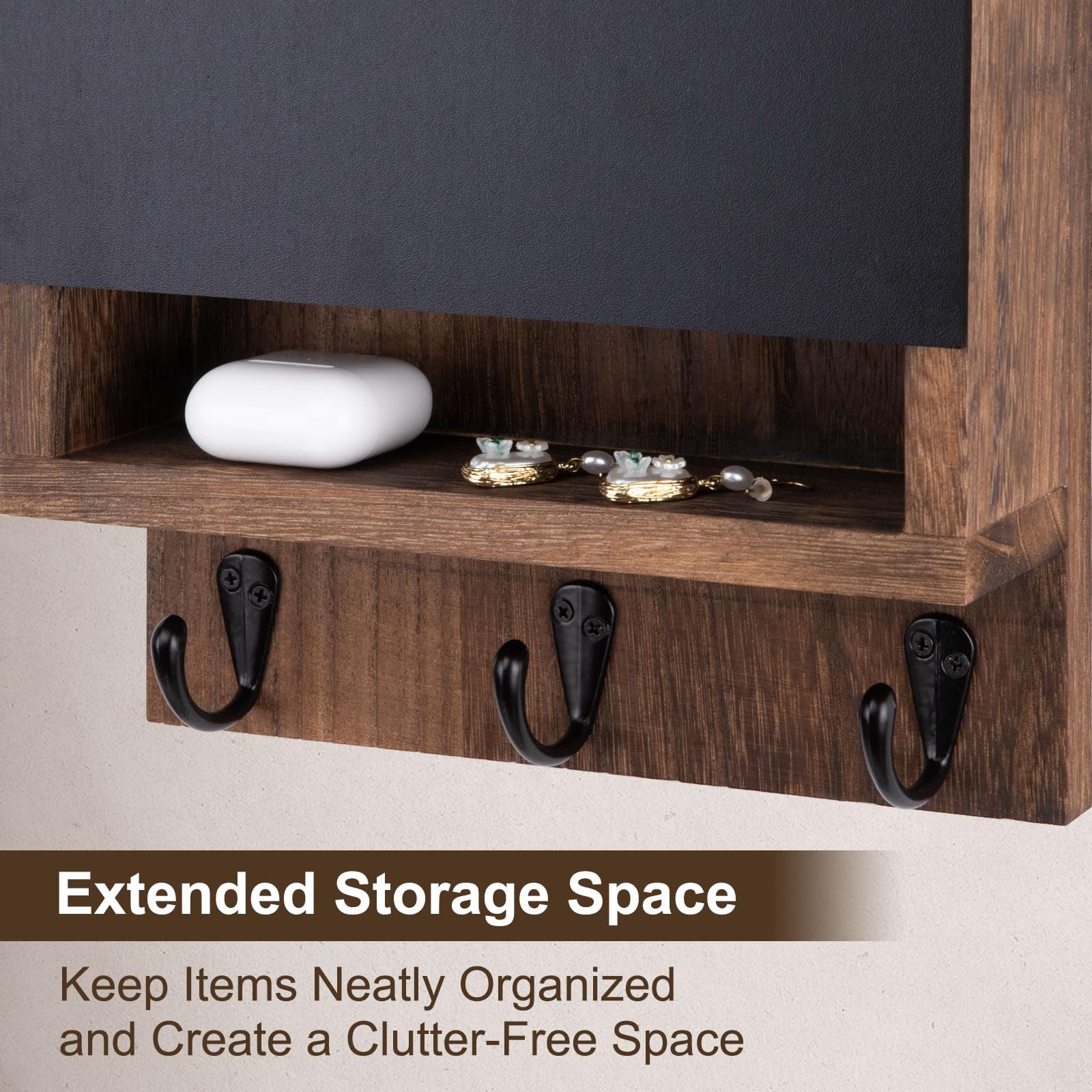 Brown Key Mail Holder Wall Hanger 3 Hooks Chalkboard Entryway Organizer