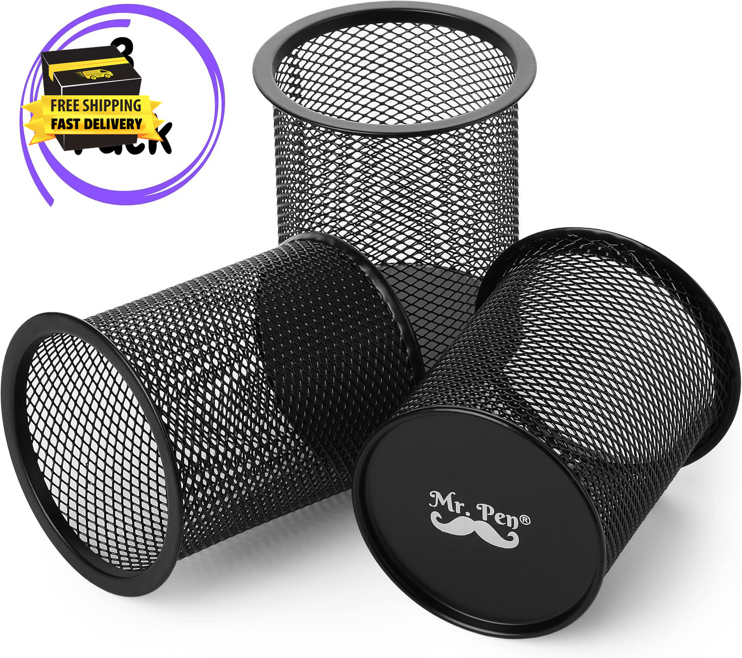 – Mesh Pen Holder, 3Pcs, Pen Holder, Pencil Cup Holder | Black Pen Holder, Pen C