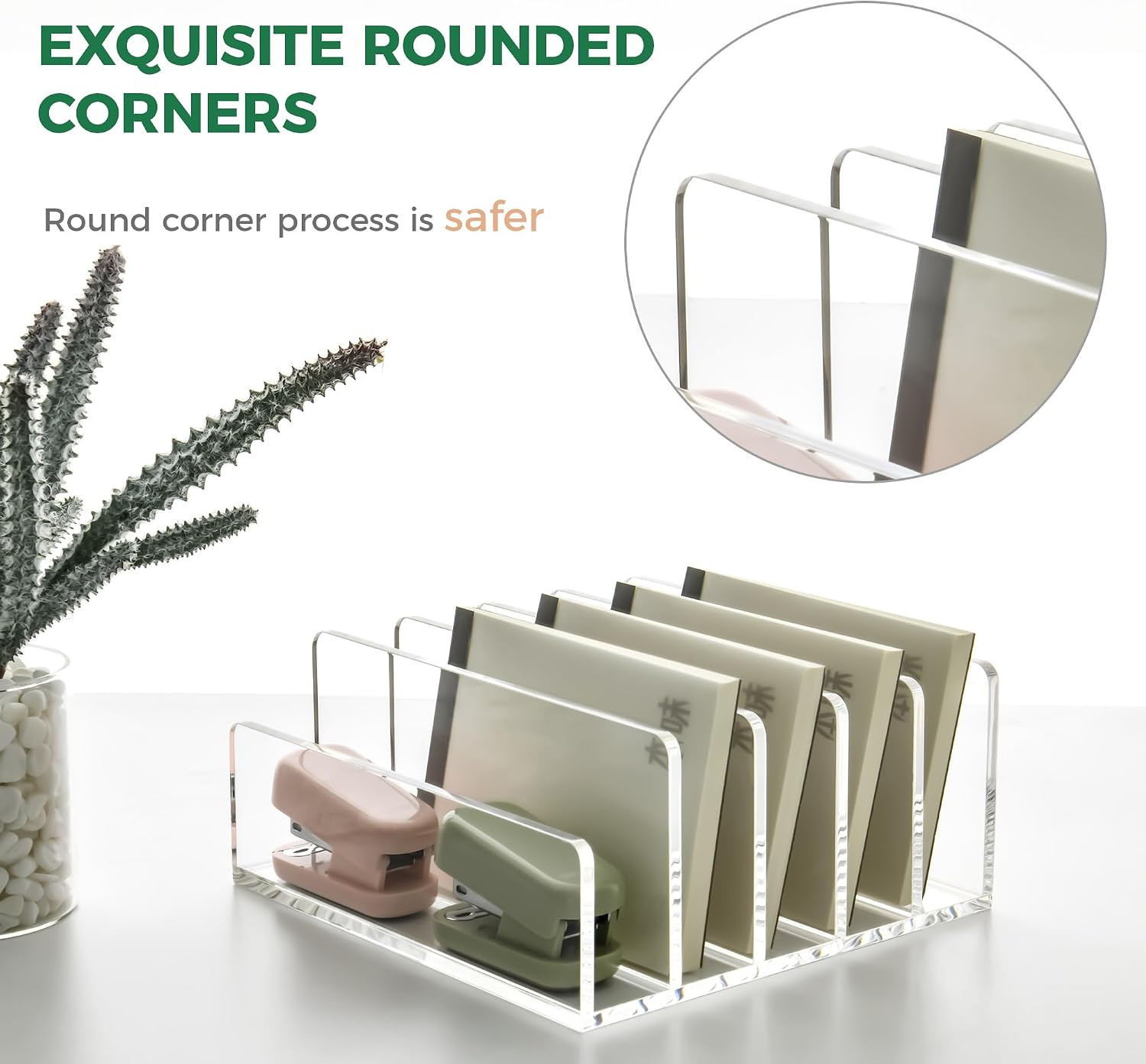 5 Compartments Clear Acrylic Mail Holder – Vertical Letter Sorter & Multifunctio