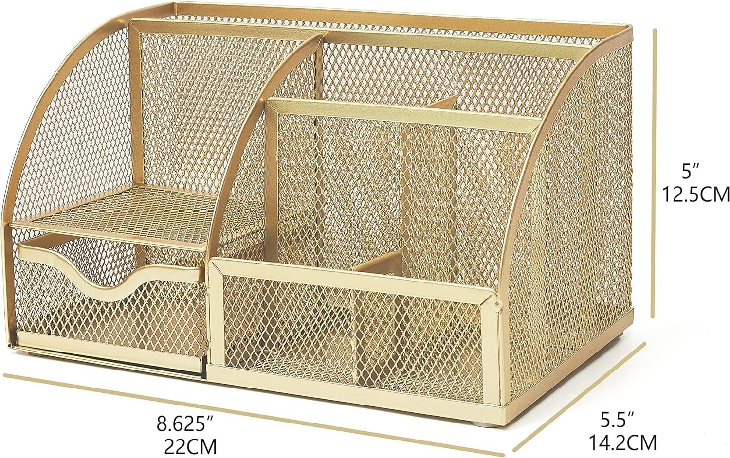 Chic Gold Desk Organizer with Drawer – Home & Office Storage