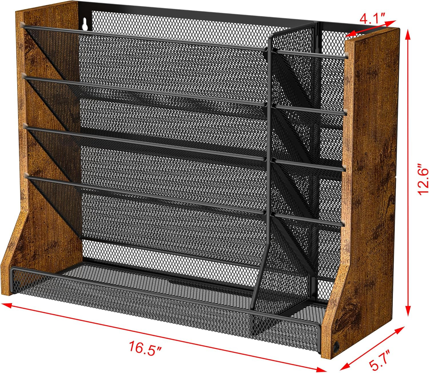 Jakyitvi 5 Tiers Ironwood Wall Desk File Holder Organizer Organizer, Brown | Adj