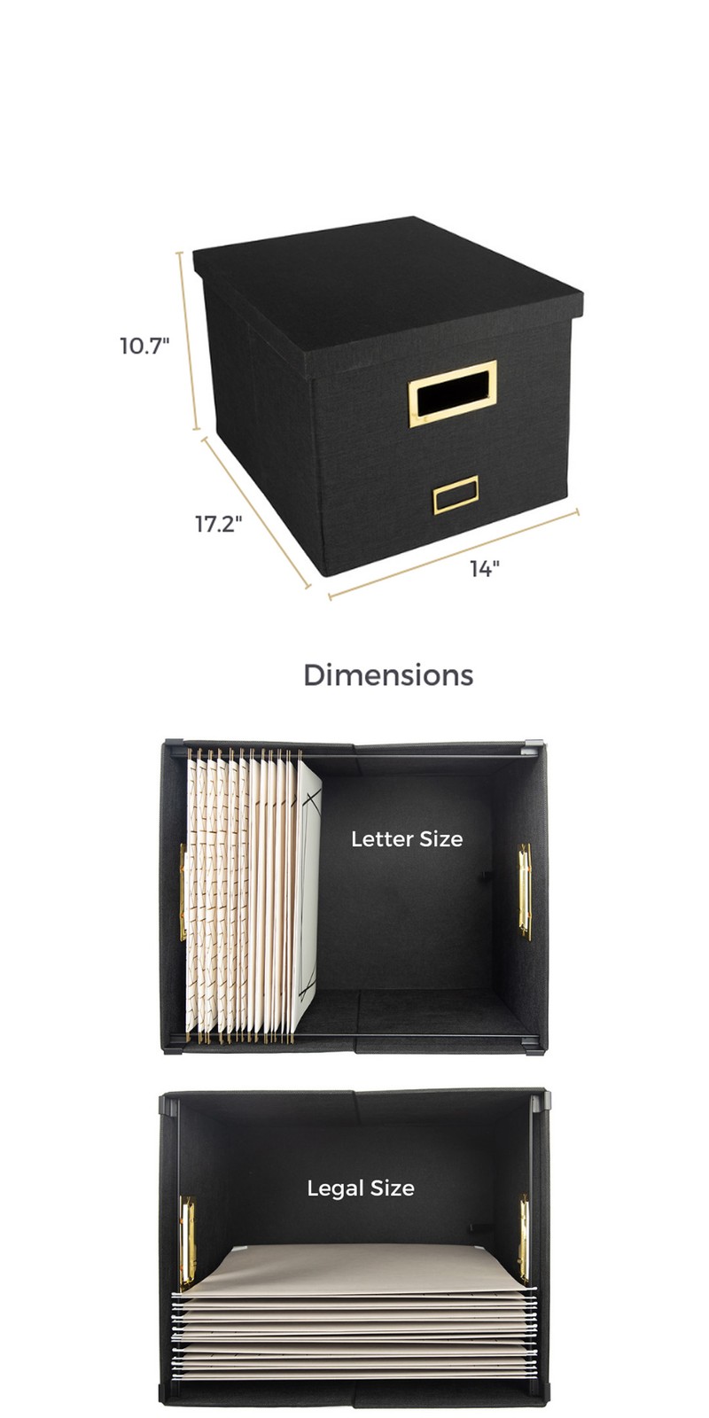 Boxes for Hanging Files with Lid: Black Document Organizer, Hanging File Box