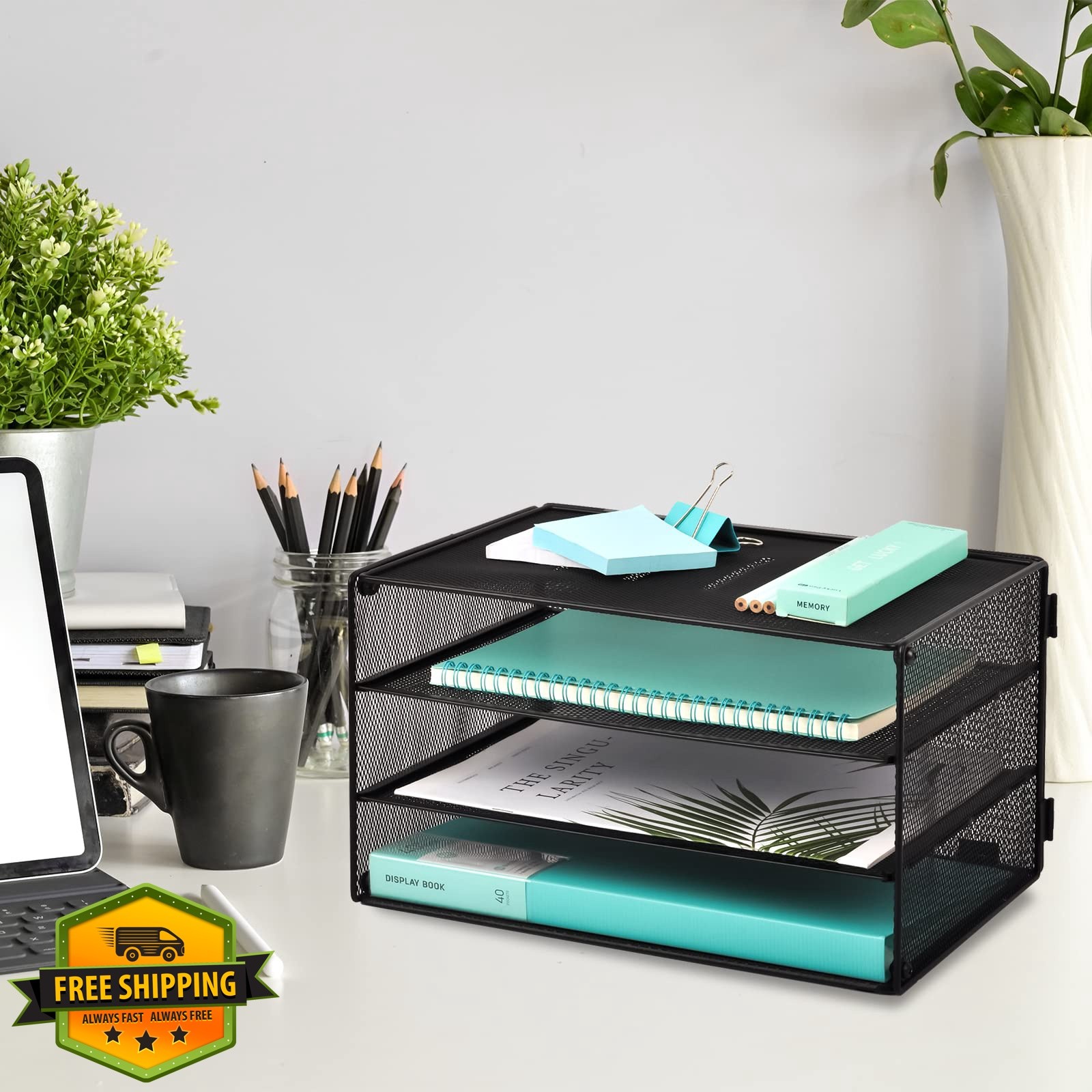 EASEPRES 3 Tier Desk Organizer Tray Black