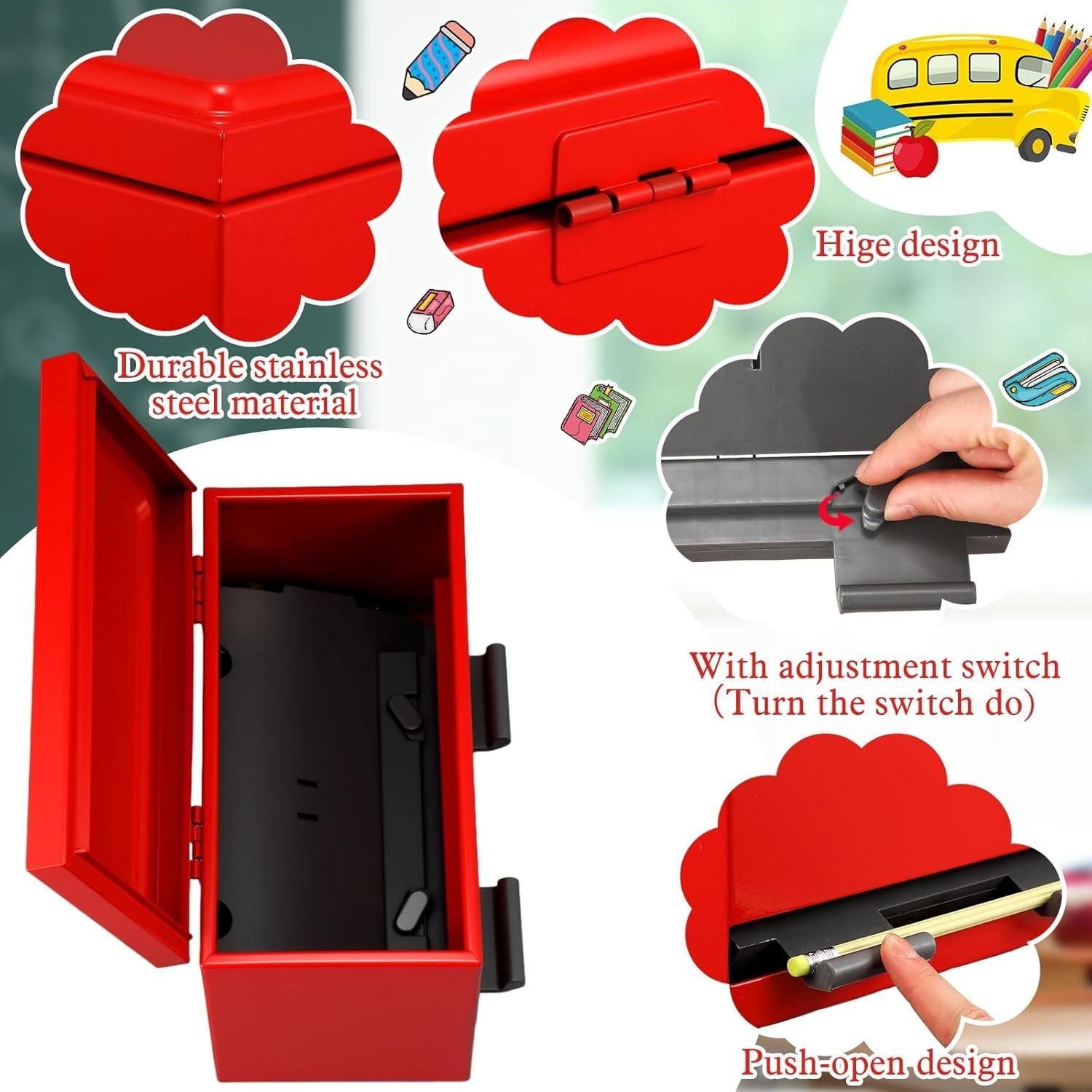 8-Piece Red Stainless Steel Pencil Dispenser Kit for Classrooms