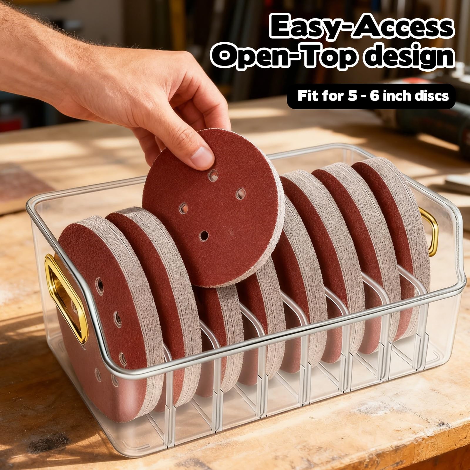 Wopgrty 2 Sets 5 Inch Sanding Discs Storage Bins – 8 Slots for Clear