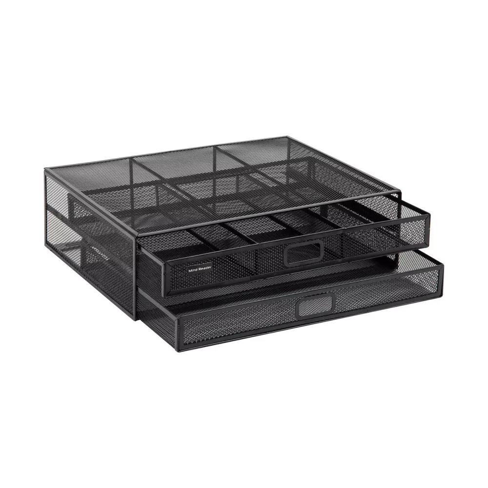 Mind Reader 2 Drawer 2 Tier Mesh Monitor Stand Black 15.75″L x 12″W x 4.5″H