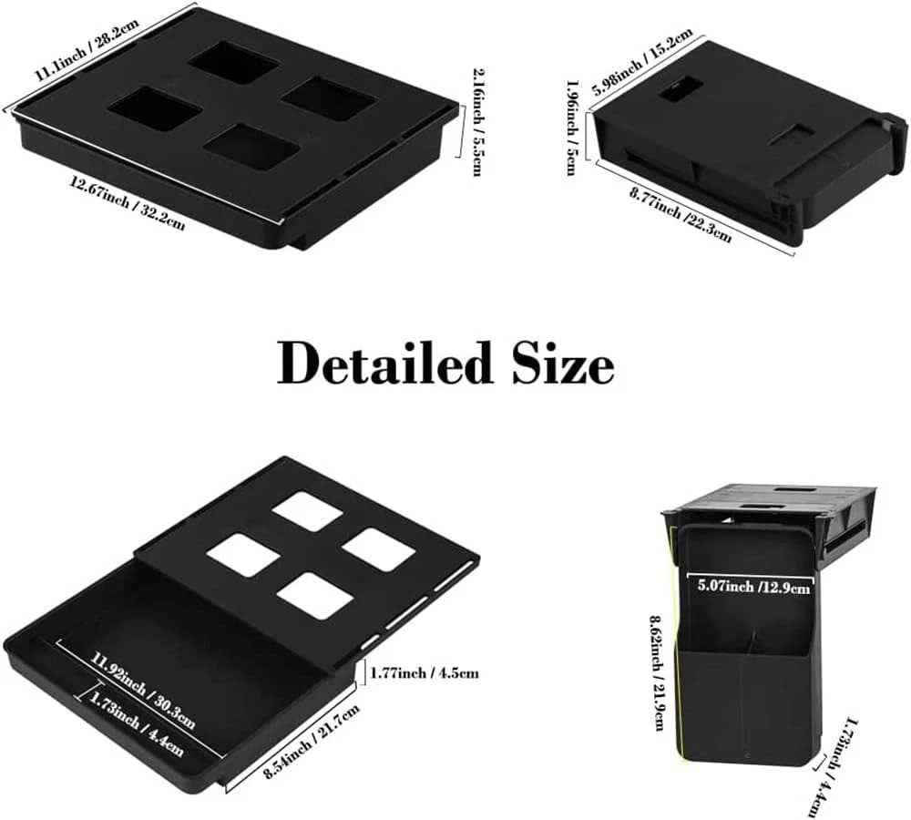 Black Under Desk Organizer – Large & Small Drawers, Adhesive/Screw Installation