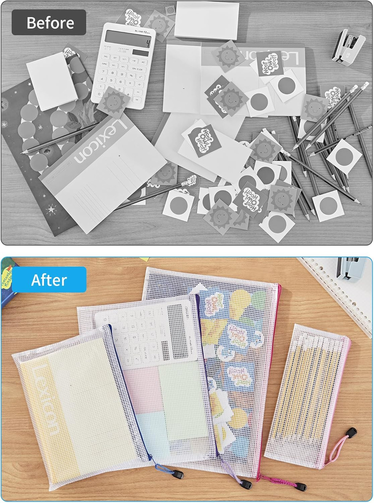 Mesh Zipper Bags Set 8 Sizes Waterproof Pouch Organizer Travel Office School