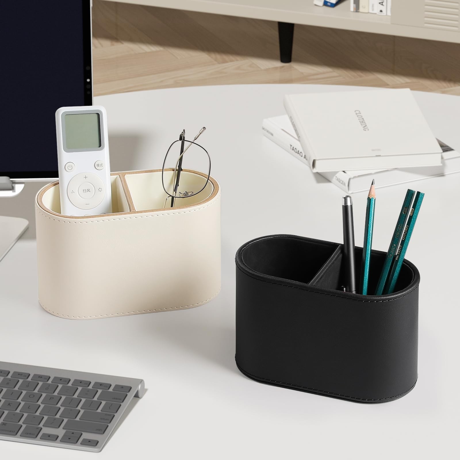 PU Leather Pen Holder for Desk, Small Remote Control Holder Pencil Cup Multif…