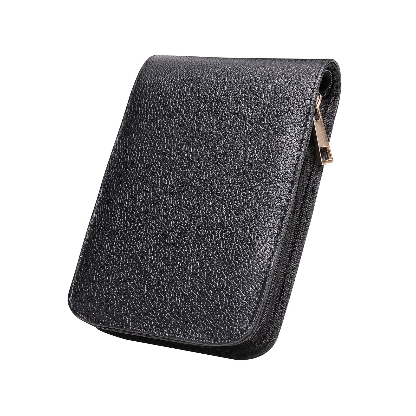 Fountain Roller Ball Pen Case Holder for 12 Pens PU Leather Bag Zipper Black