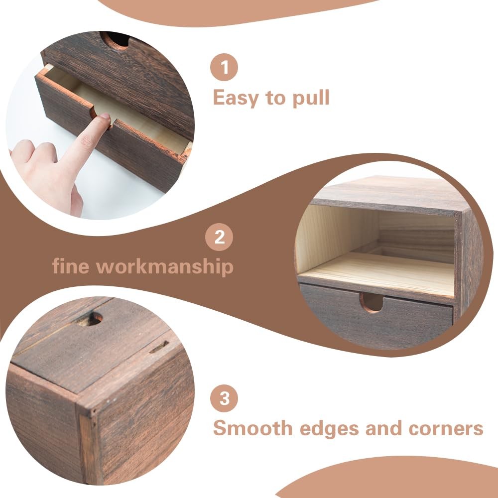 2-Drawer Desk Organizer Rustic Wooden Drawer for Storing Dark Brown