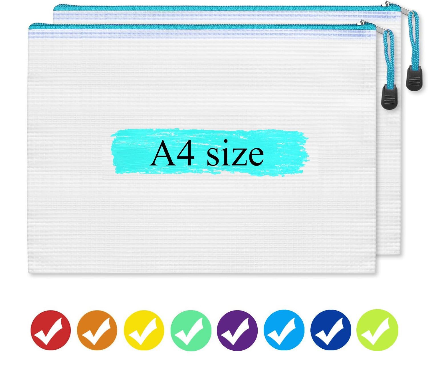 A4 Mesh Zipper Pouches, 24Pcs 8 Colors – Plastic Zipper Bags for Organizing, Sch