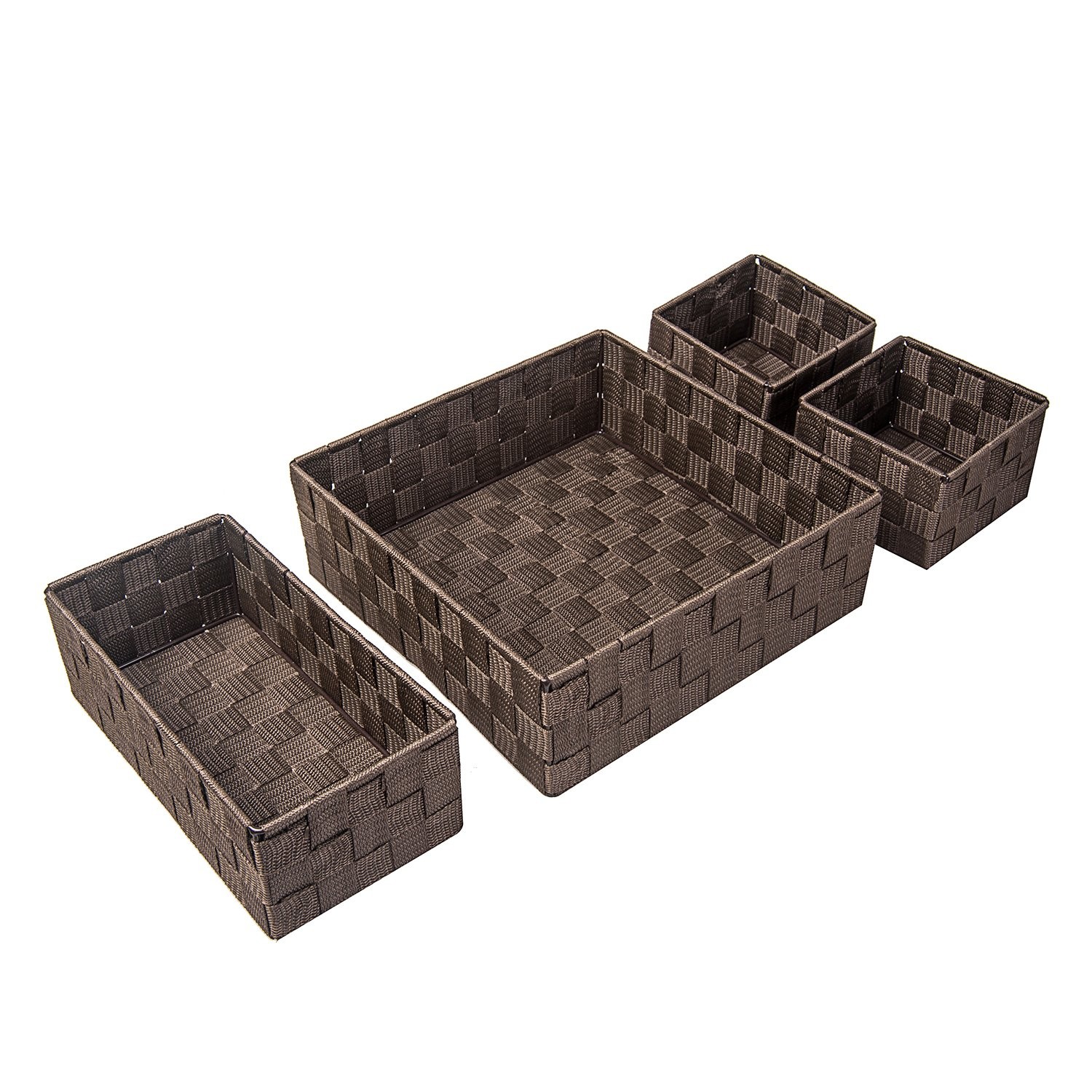 Woven Storage Baskets Set of 4, Small Cube Bin Organizers, Brown