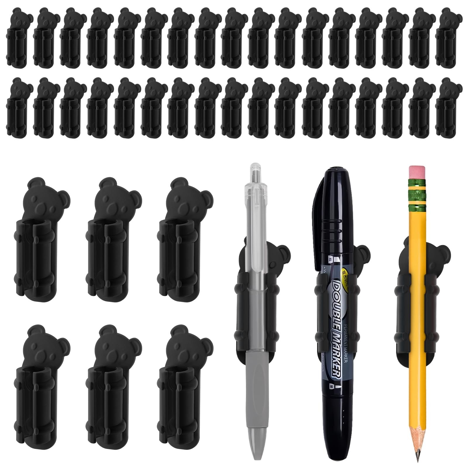 40 Pack Adhesive Pen Holder Clips, Silicone Pencil Holders for Desk, Wall, Wh…