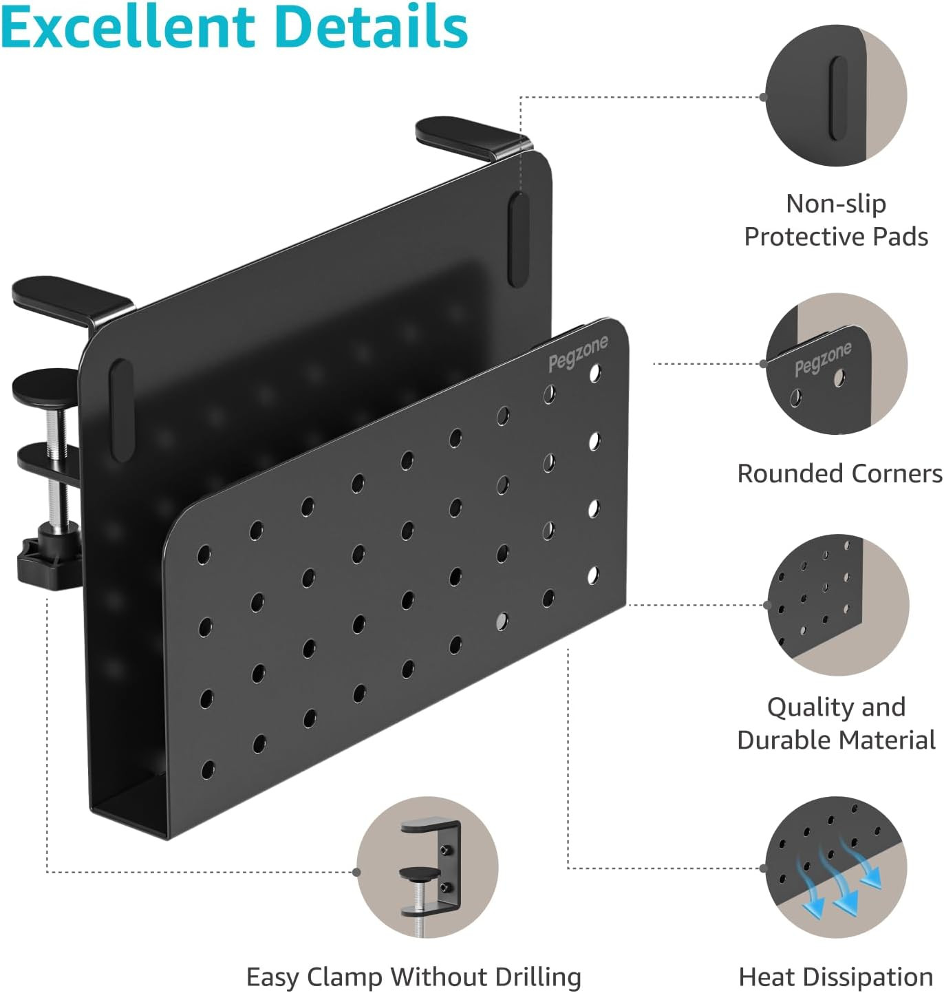 Desk Side Storage Organizer, No Drill under Desk Laptop Holder, Clamp on Desks S