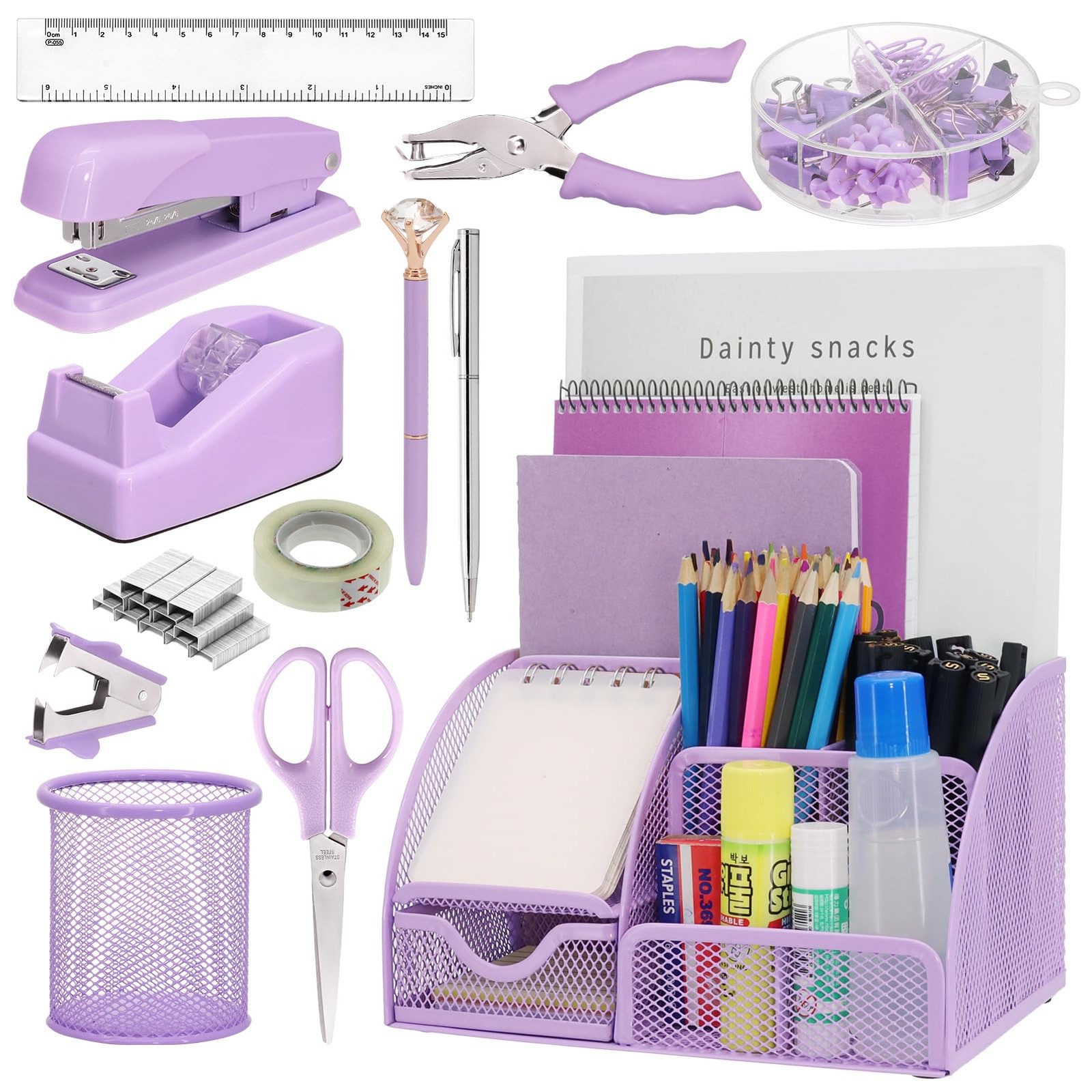 13-in-1 Office Desk Organizer Set with Stapler and Tape Dispenser, Pen Holder…