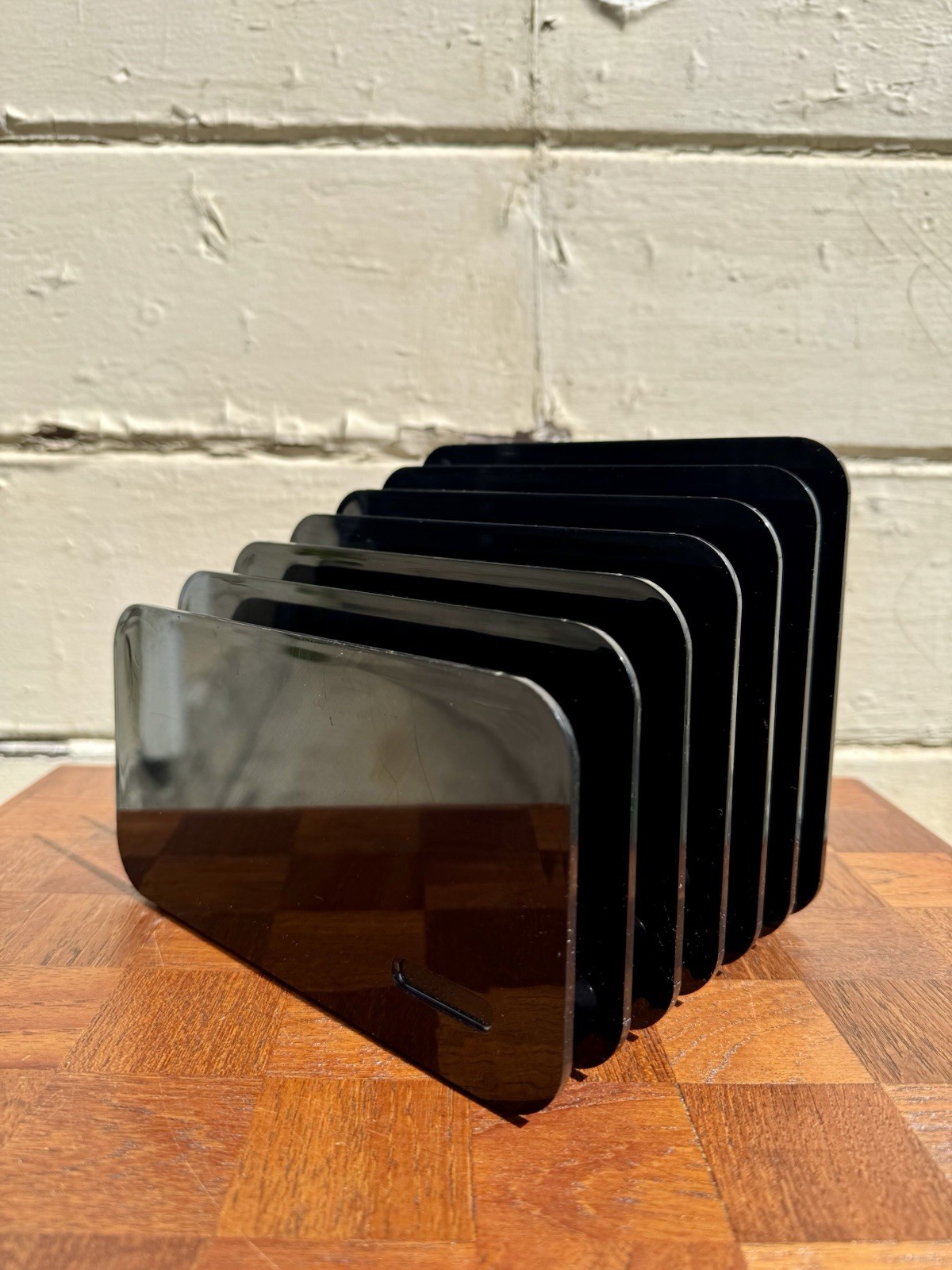 Vintage Eldon 6 Slot Desk Organizer File Sorter Smoked Black Acrylic MCM