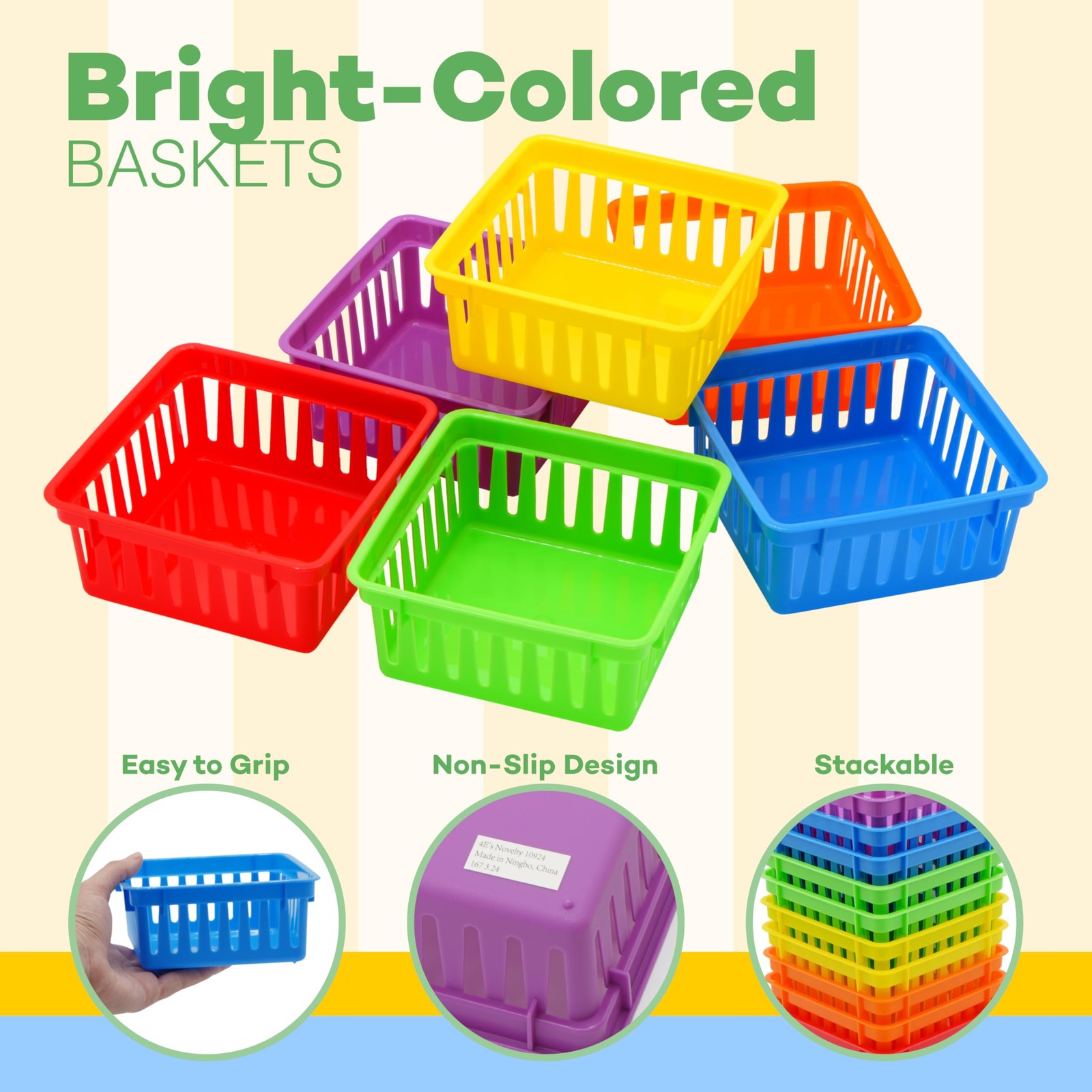 12 Pack Small Classroom Storage Baskets, Square 4.5″ Sturdy Plastic Colorful …