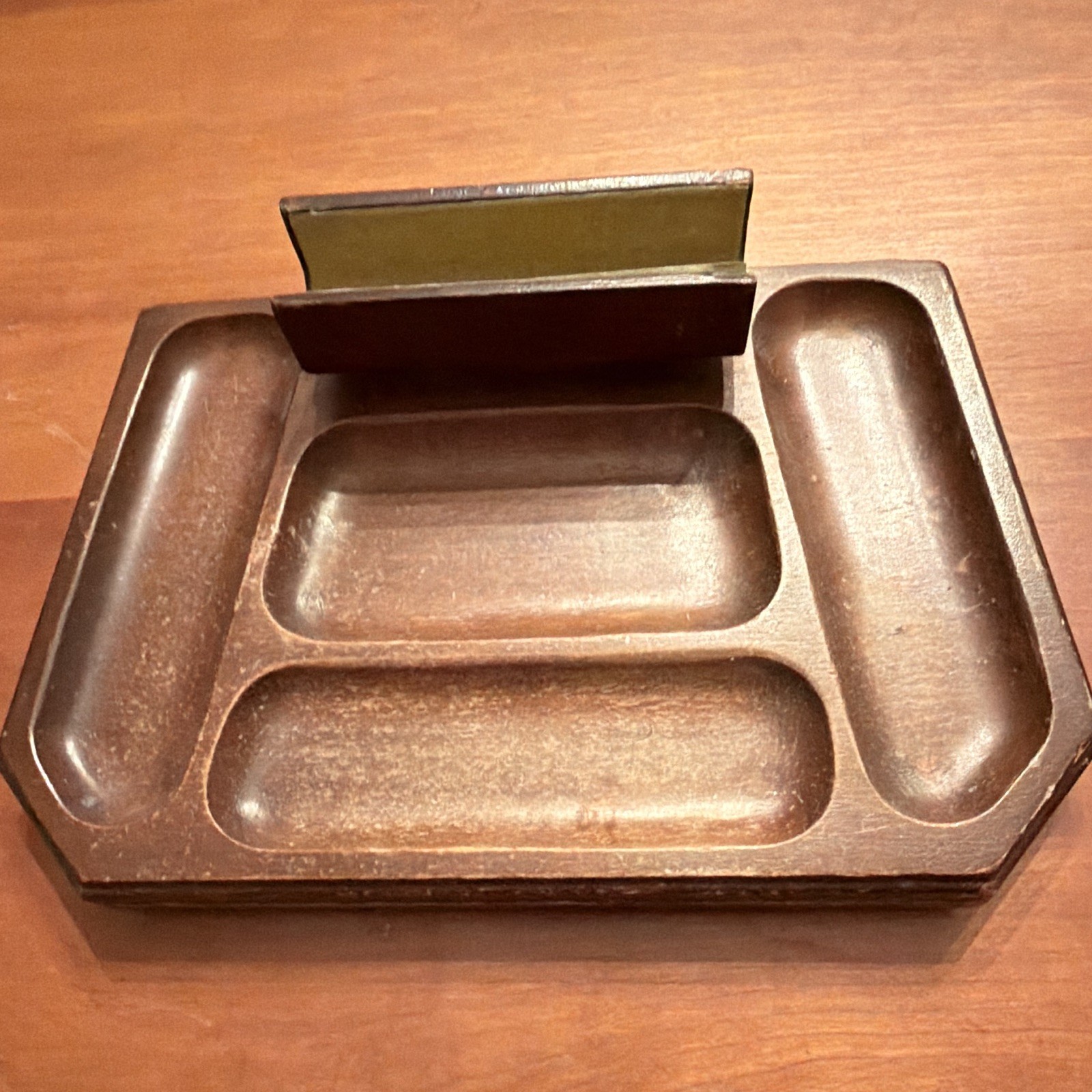 Swank Wood Desktop Organizer Valet Tray w/ Compartments & Letter Holder